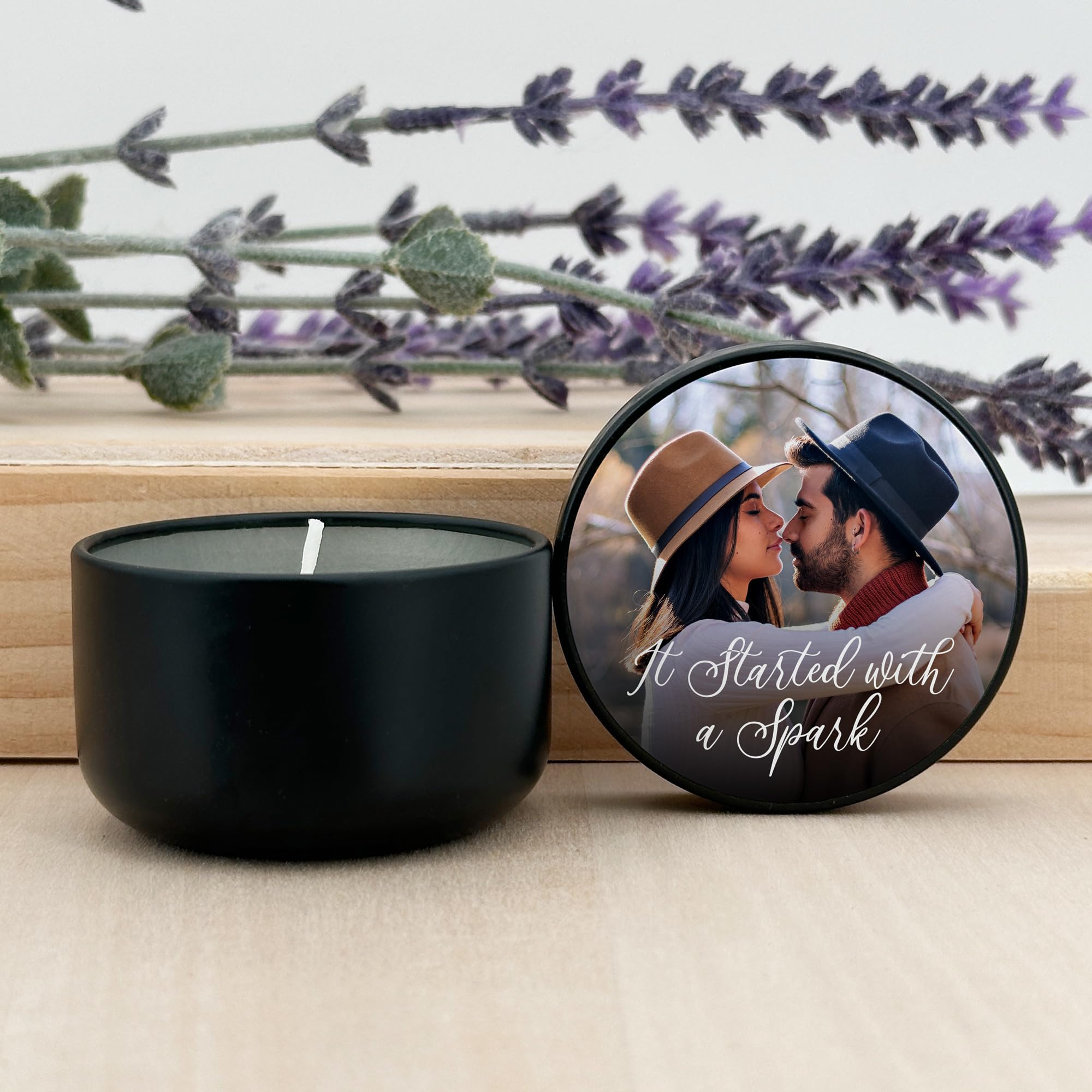 Personalized Custom Candles with Photo - Set of 10 Black Tin Wedding Favors, Bulk Scented Candles for Weddings, Anniversaries & Home Decor
