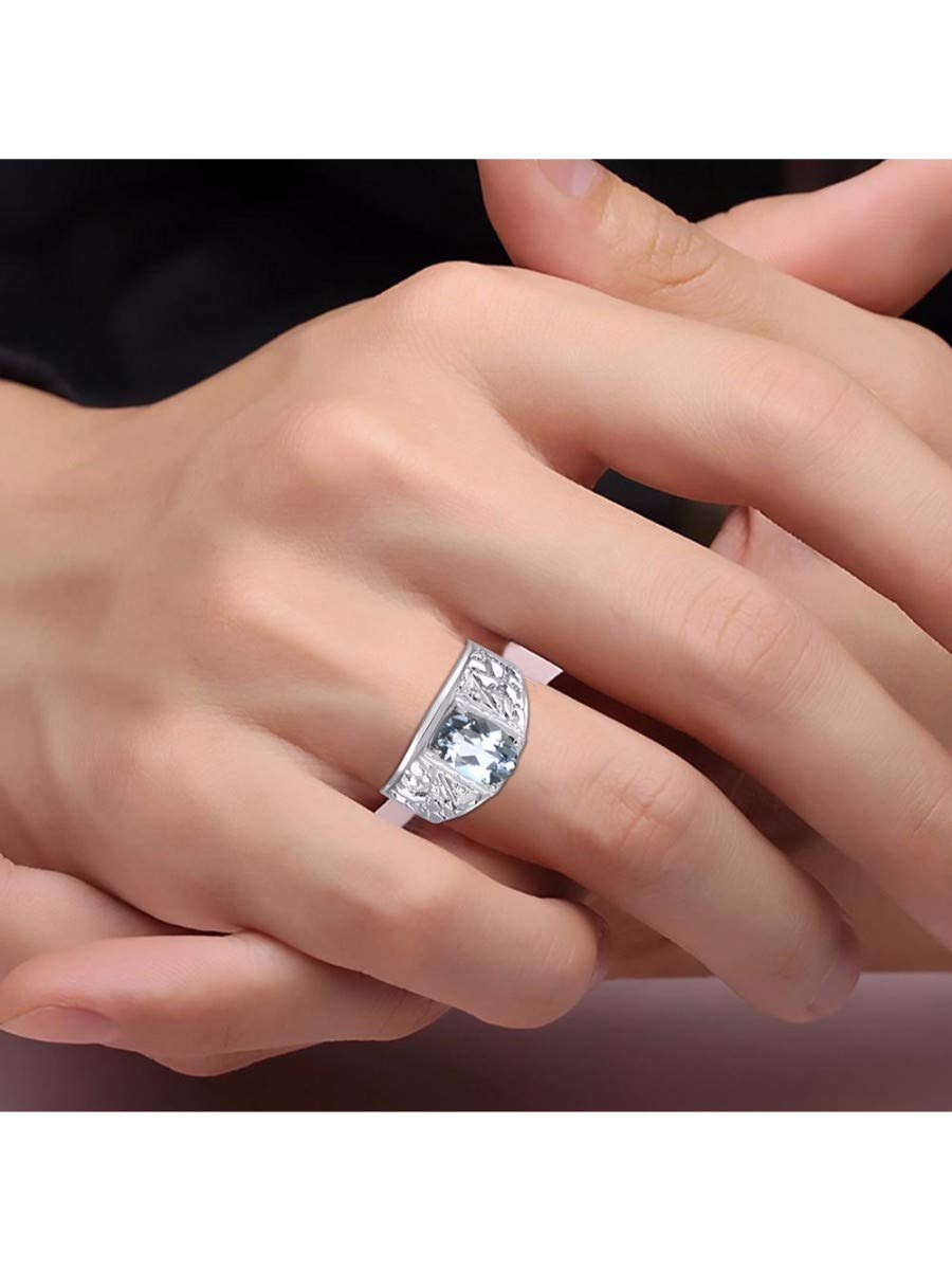 Rylos Men's Designer Nugget Ring - 9X7MM Oval Gemstone & Sparkling Diamond Birthstone Ring in Sterling Silver (Sizes 8-13) | Perfect Gift for Anniversary, Birthday & Everyday Wear | Stylish Men's Jewelry