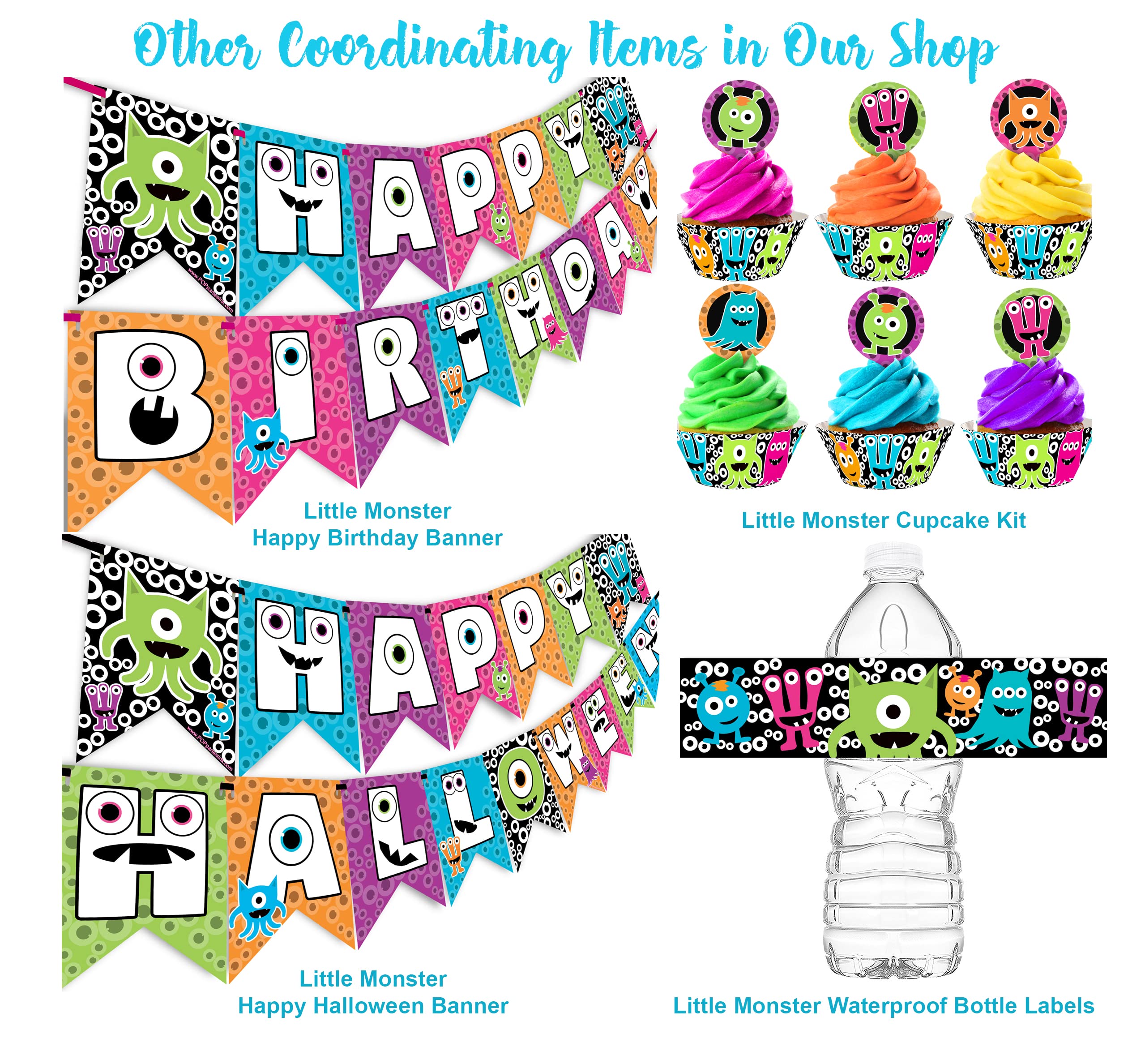 Little Monster Cupcake Toppers & Wrappers - 24pcs Cute Monster Party Supplies for Halloween, Birthday, Baby Shower - Alien Themed Cupcake Decorations - Perfect for Monster Themed Parties & Events
