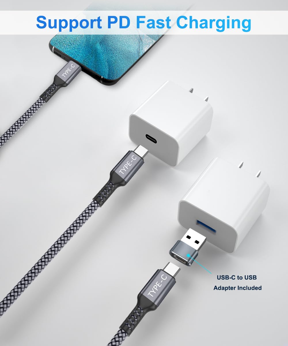 Elebase 2M USB C to USB C Fast Charging Cable 100W with Adapter - Compatible with iPad Mini 7, iPhone 16/15 Pro Max/Plus, iPad 10/Air 5, AirPods 4, Samsung S24/S23/S22 - Perfect for Home, Car & Travel Charging