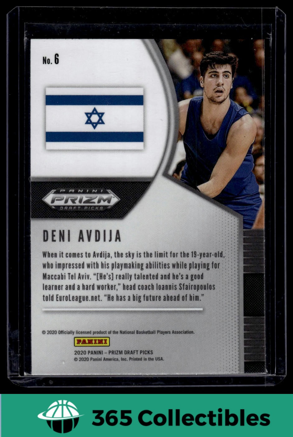 2020 Panini Prizm Draft Picks Collegiate Deni Avdija RC #6 Basketball Card - Maccabi Tel Aviv Rookie - Collectible Sports Memorabilia for NBA Fans and Card Collectors - Perfect for Trading, Display, and Investment
