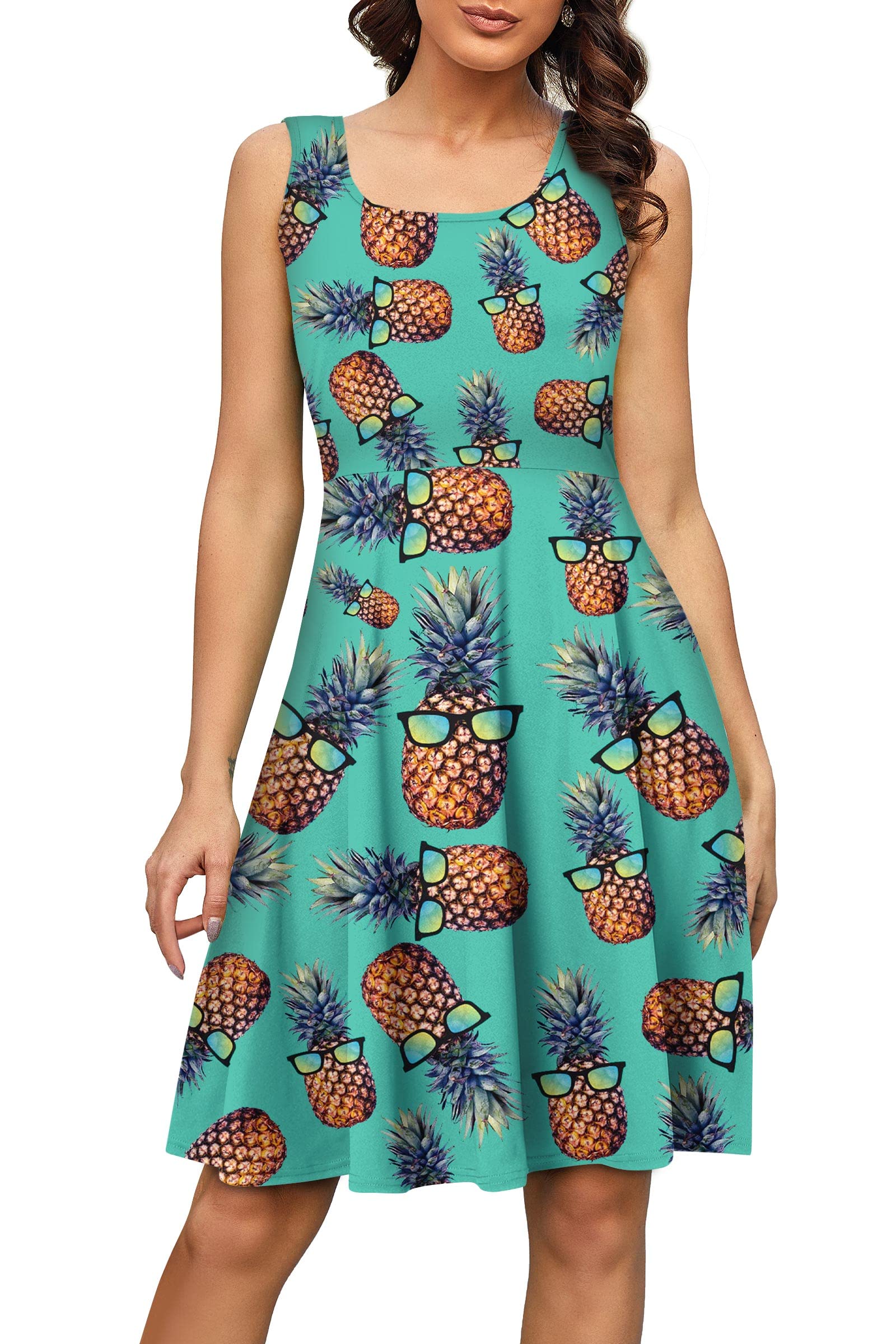 Fanient Women's Sleeveless Floral Print Sundress - Casual Scoop Neck A-Line Midi Dress for Summer Beach, Vacation & Outdoor Parties