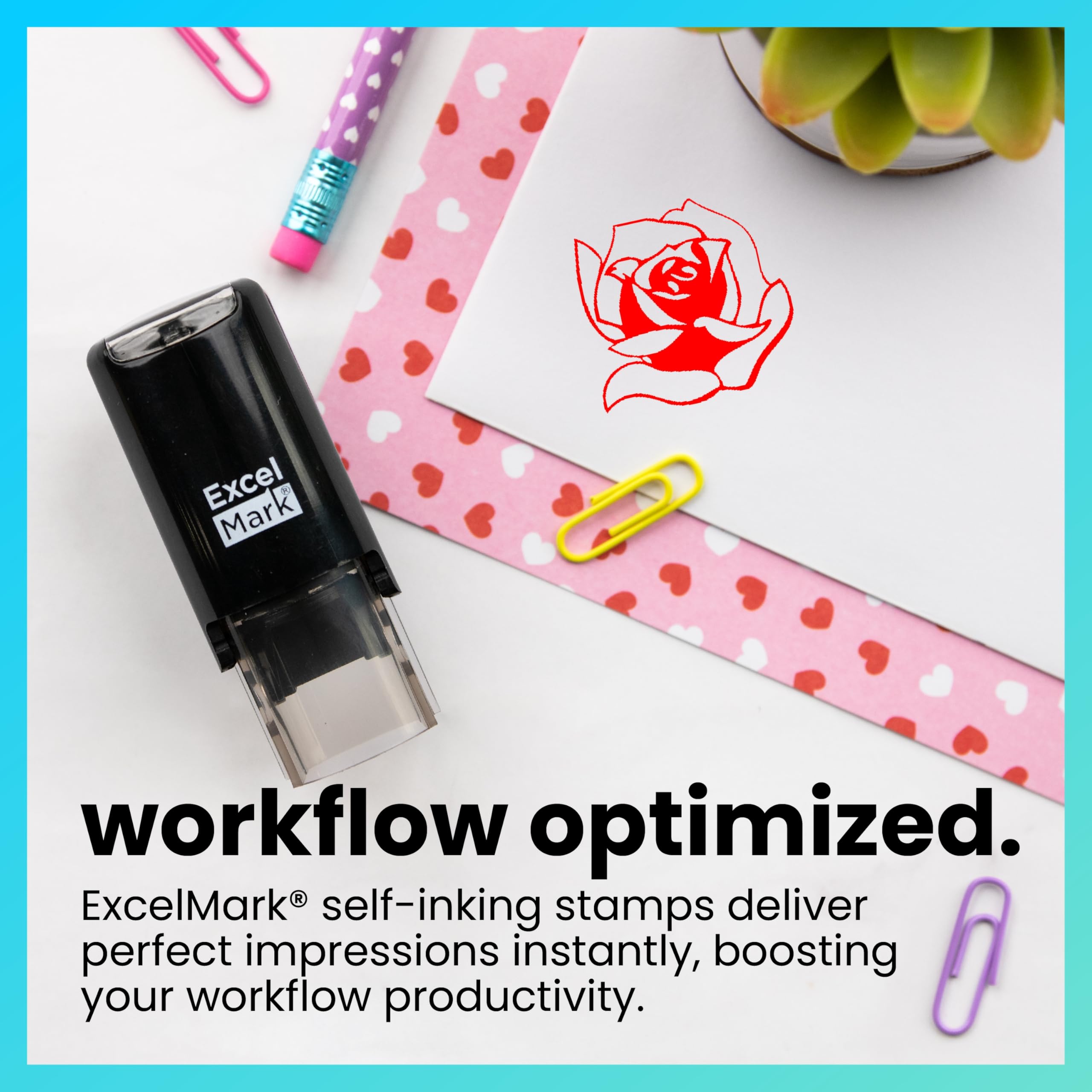 ExcelMark Valentine's Day Rose Rubber Stamp with Red Ink - Romantic DIY Craft for Greeting Cards, Scrapbooking & Love Letters