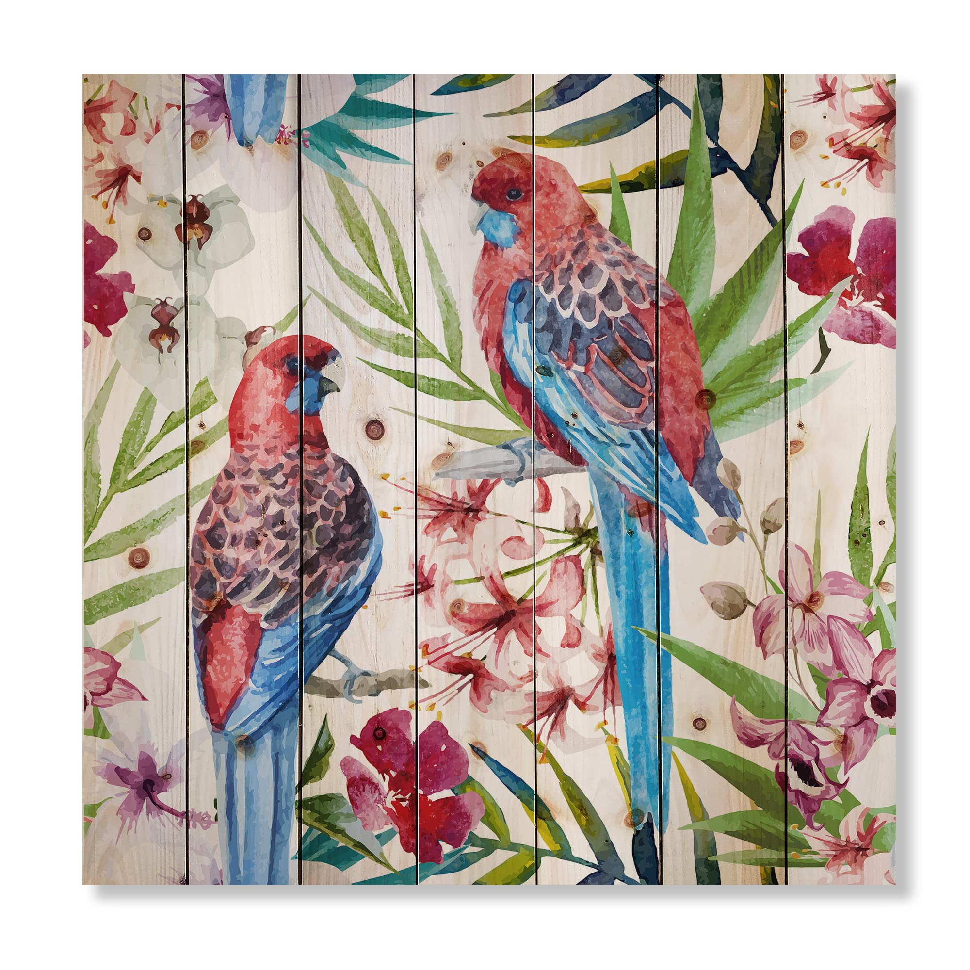 Rosella Bird Traditional Wood Wall Decor - Handcrafted Red Wood Wall Art, Large Animal Wood Panels Printed on Natural Pine - Perfect for Living Room, Bedroom & Office Decor