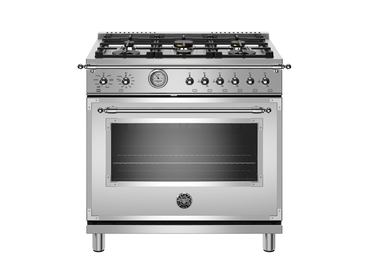 Bertazzoni HERT366GASXT 36 Inch Professional Gas Range with 6 Brass Burners - Stainless Steel Commercial Style Kitchen Appliance for Home Chefs & Serious Cooks