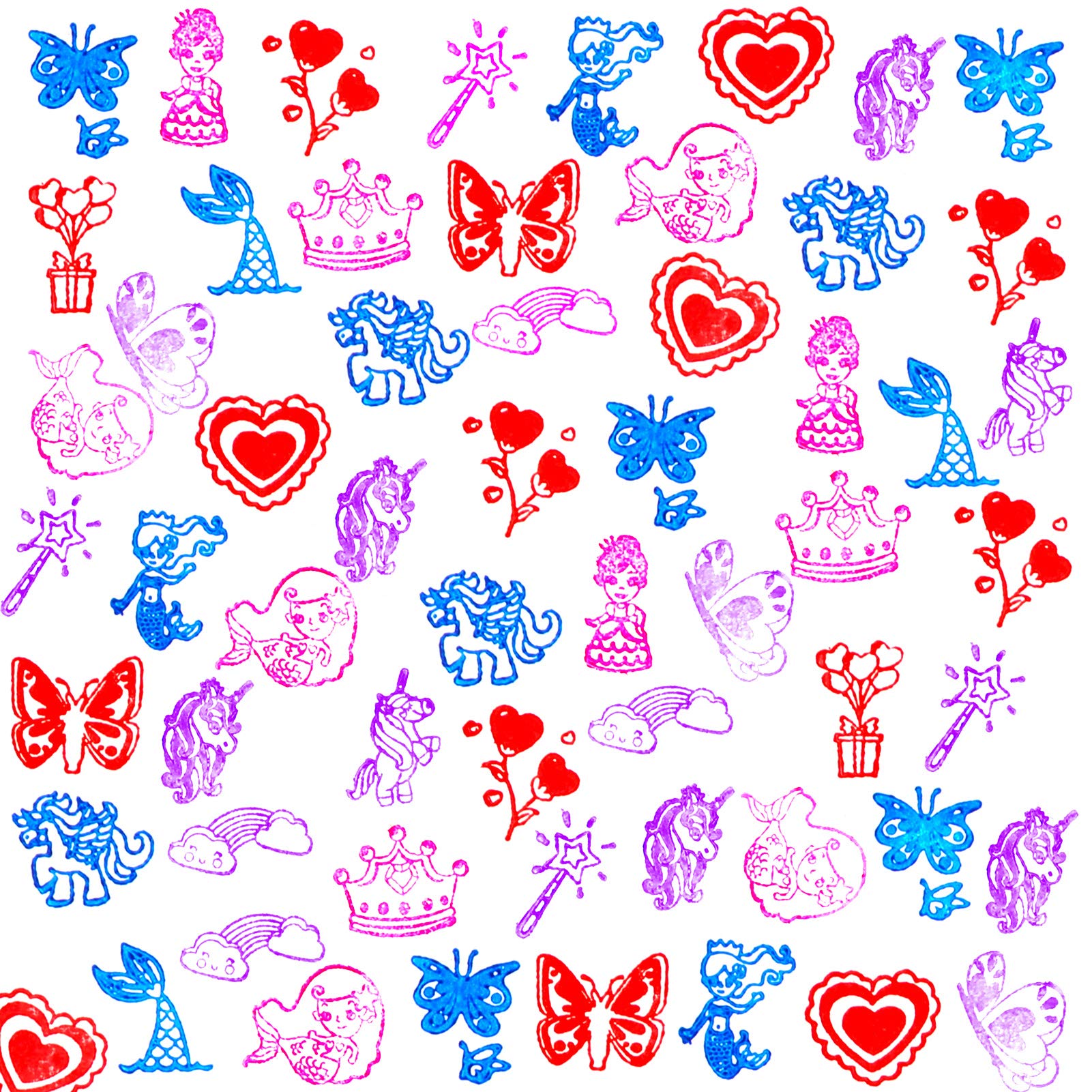 16pcs Kids Wooden Stamps with Ink Pad - Unicorn Mermaid Princess Crafts for DIY Cards & Scrapbooking | Perfect Party Favors & Gifts