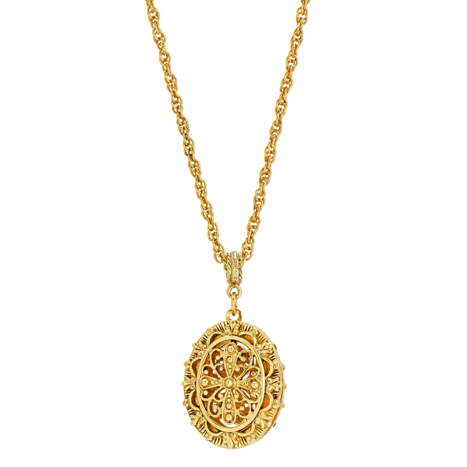 1928 Vintage Oval Filigree Cross Double-Sided Locket Necklace - 30