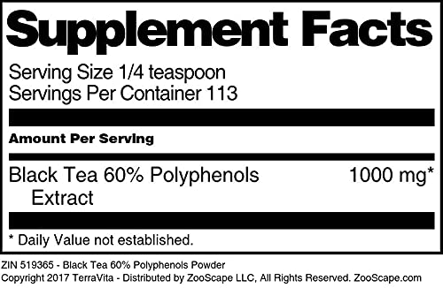 Premium Black Tea Extract Powder - 60% Polyphenols, 4 oz (ZIN: 519365) | Antioxidant Supplement for Immune Support & Wellness