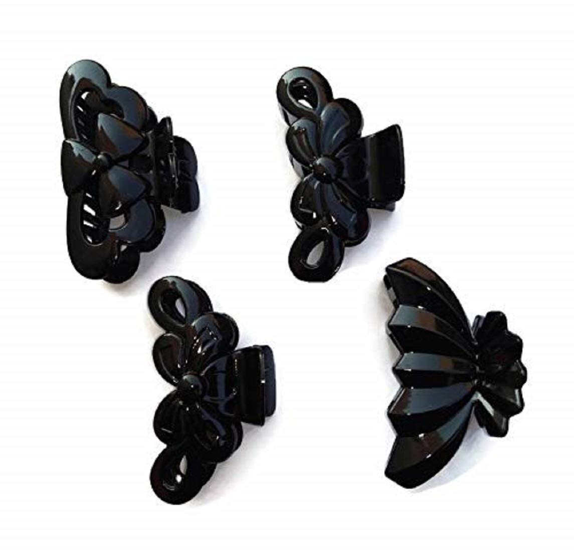 Trendy Banana Hair Claw Clip for Women & Girls - Medium Size Black Hair Clips (Pack of 4) - Perfect for Ponytails, Buns & Everyday Hairstyles