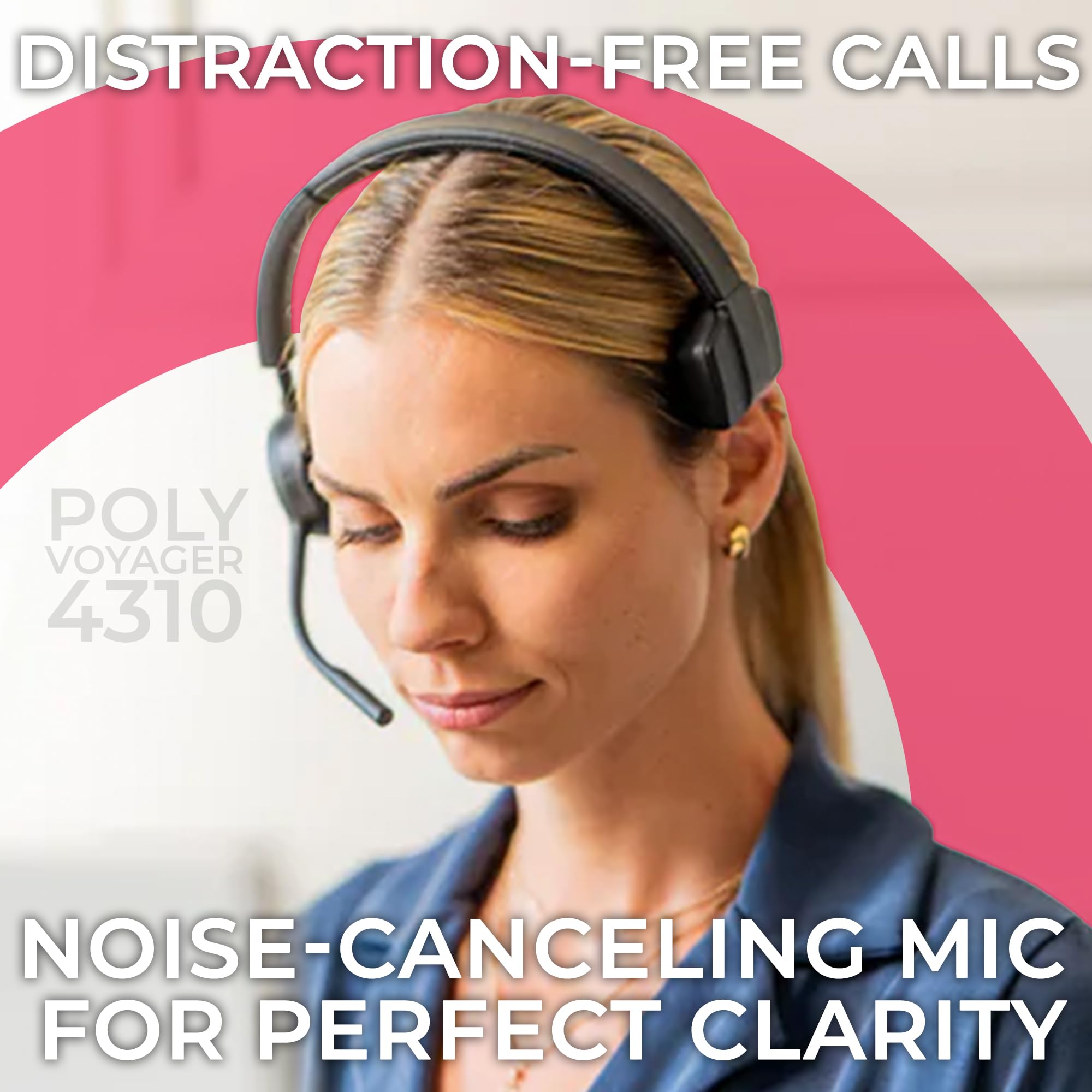 Poly Voyager 4310 UC Wireless Bluetooth Mono Headset (USB-C) with Microfiber Cloth - Compatible with Deskphone, PC, Mac, Zoom, RingCentral, 8x8, Vonage - Perfect for Remote Work, Call Centers & Video Conferencing
