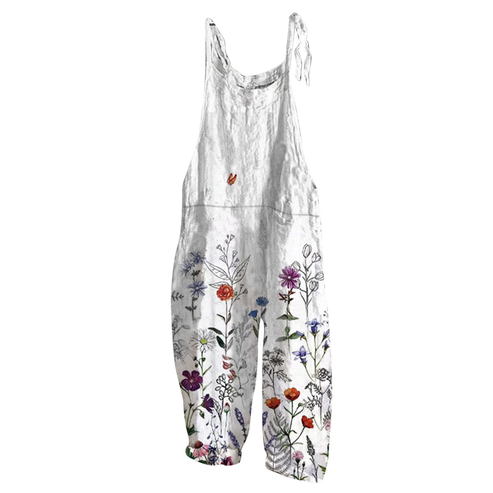 Floral Tie Strap Oversized Jumpsuit for Women - Loose Romper One Piece Baggy Jumper - Lightweight Summer Outfit for Beach, Vacation & Casual Wear