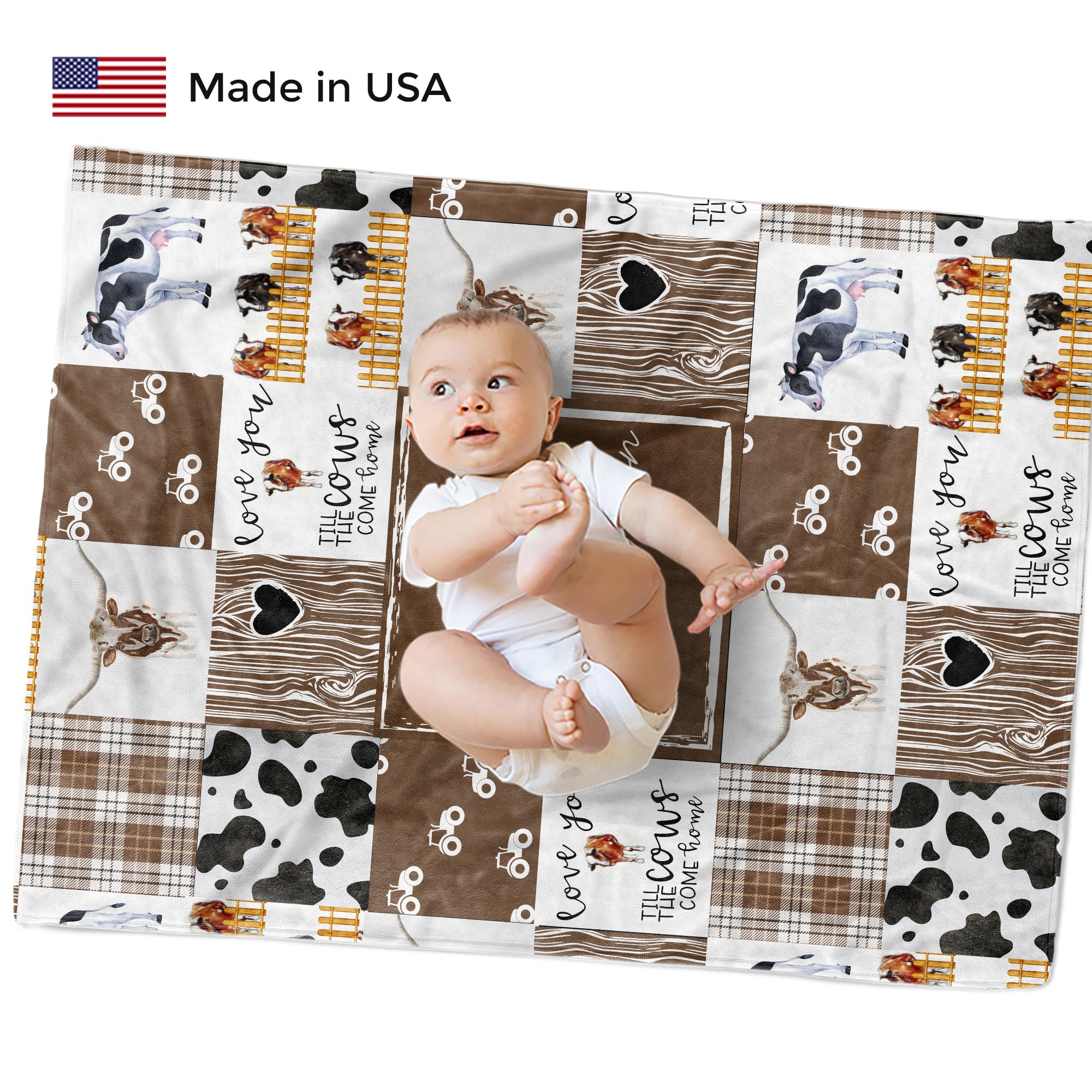 Personalized Cow Baby Blankets for Boys - Custom Name Newborn Blanket, Soft & Cozy Nursery Decor - Perfect Baby Shower Gift & Nursery Room Decor