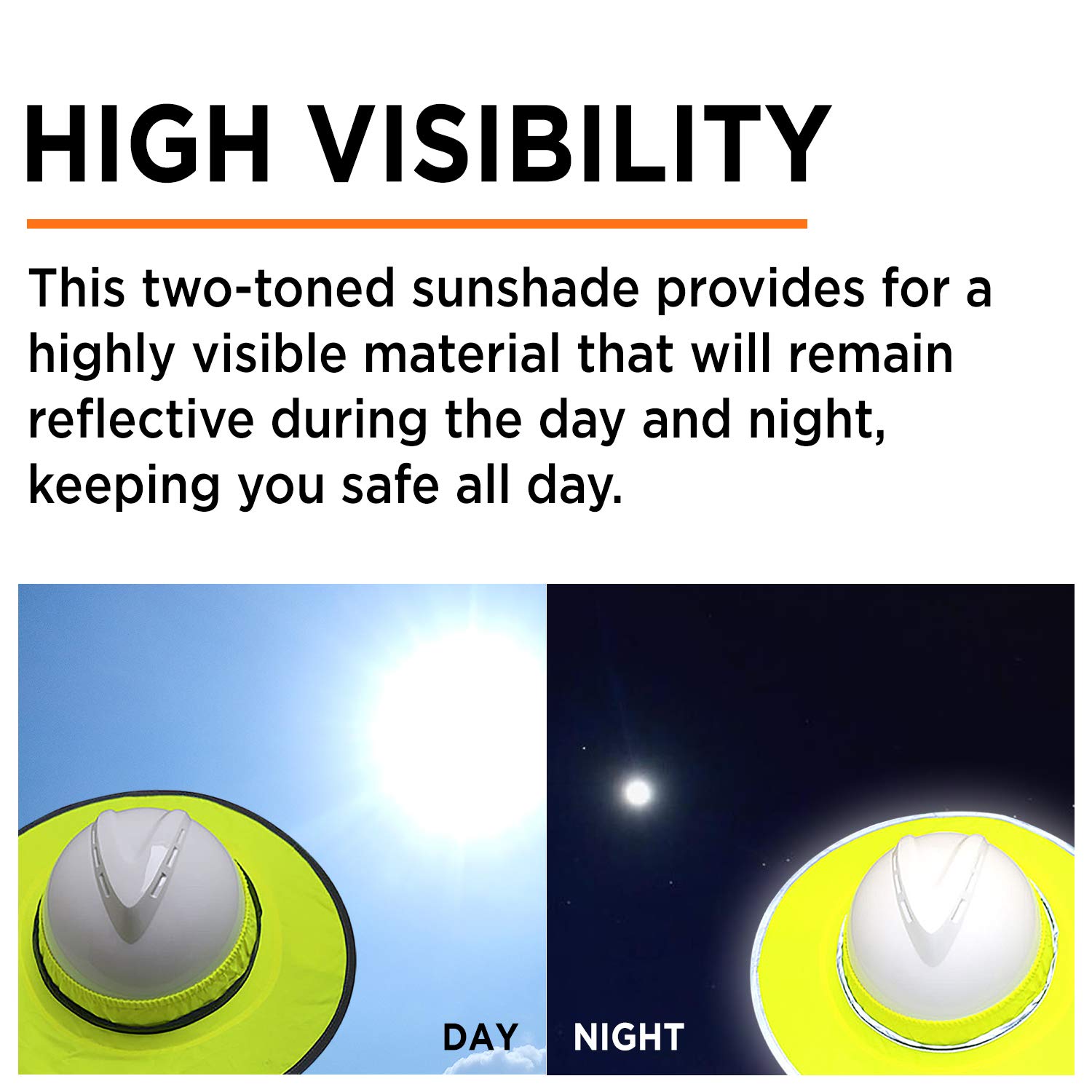 Wolf High-Visibility Orange Reflective Full-Brim Hard Hat with Mesh Sun Visor & Neck Shade - ANSI Certified for Construction, Road Work & Outdoor Safety