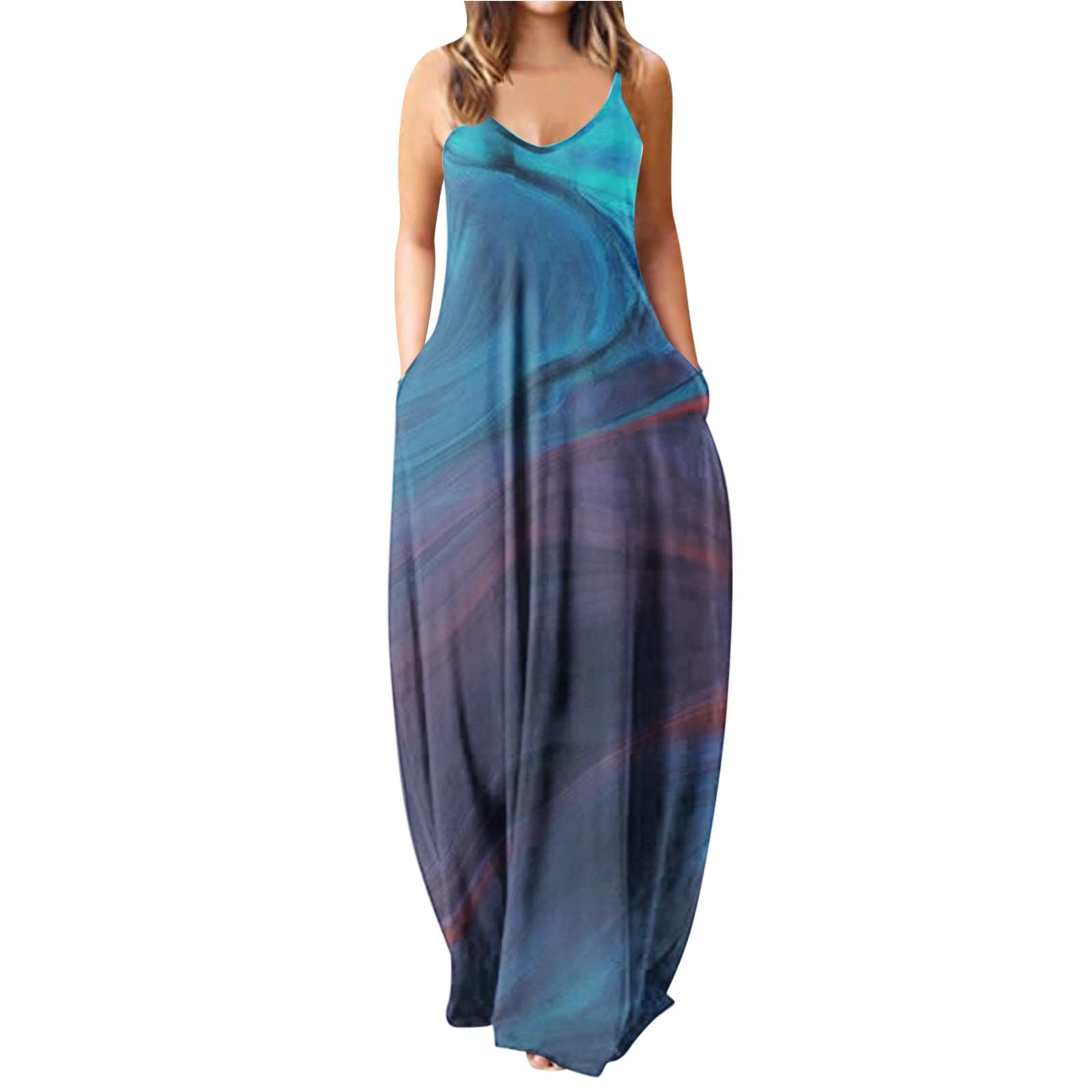 Plus Size Floral Gradient Print Sleeveless Maxi Dress for Women - Casual Loose Fit Long Tunic Dress for Summer, Beach, Vacation & Special Occasions