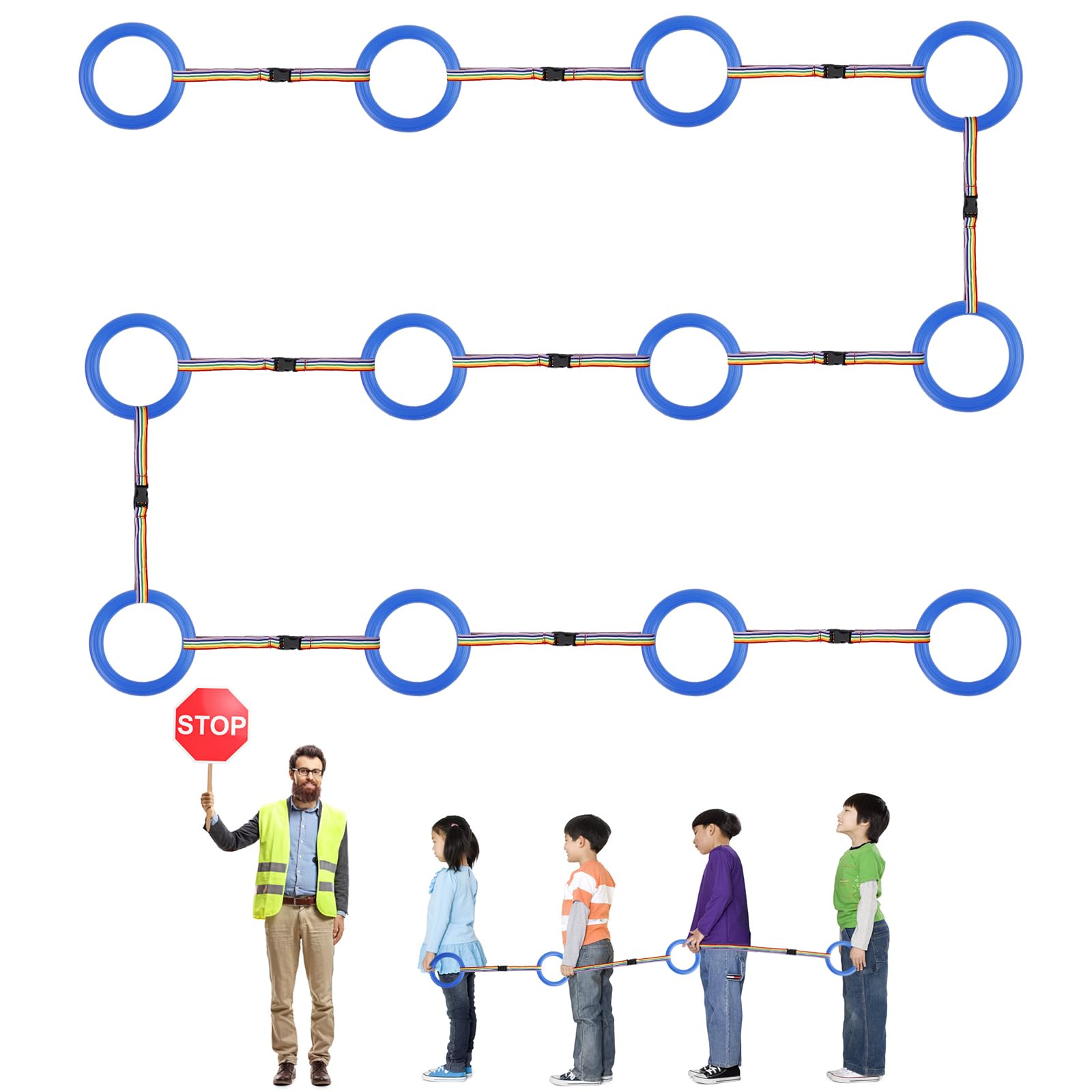 12-Piece Toddler Walking Ropes - Detachable Preschool Transition Rope for Daycare & Kindergarten - Safe Outdoor Walking Line for Kids Ages 3-6 - Perfect for Classroom Activities, Field Trips and Park Adventures