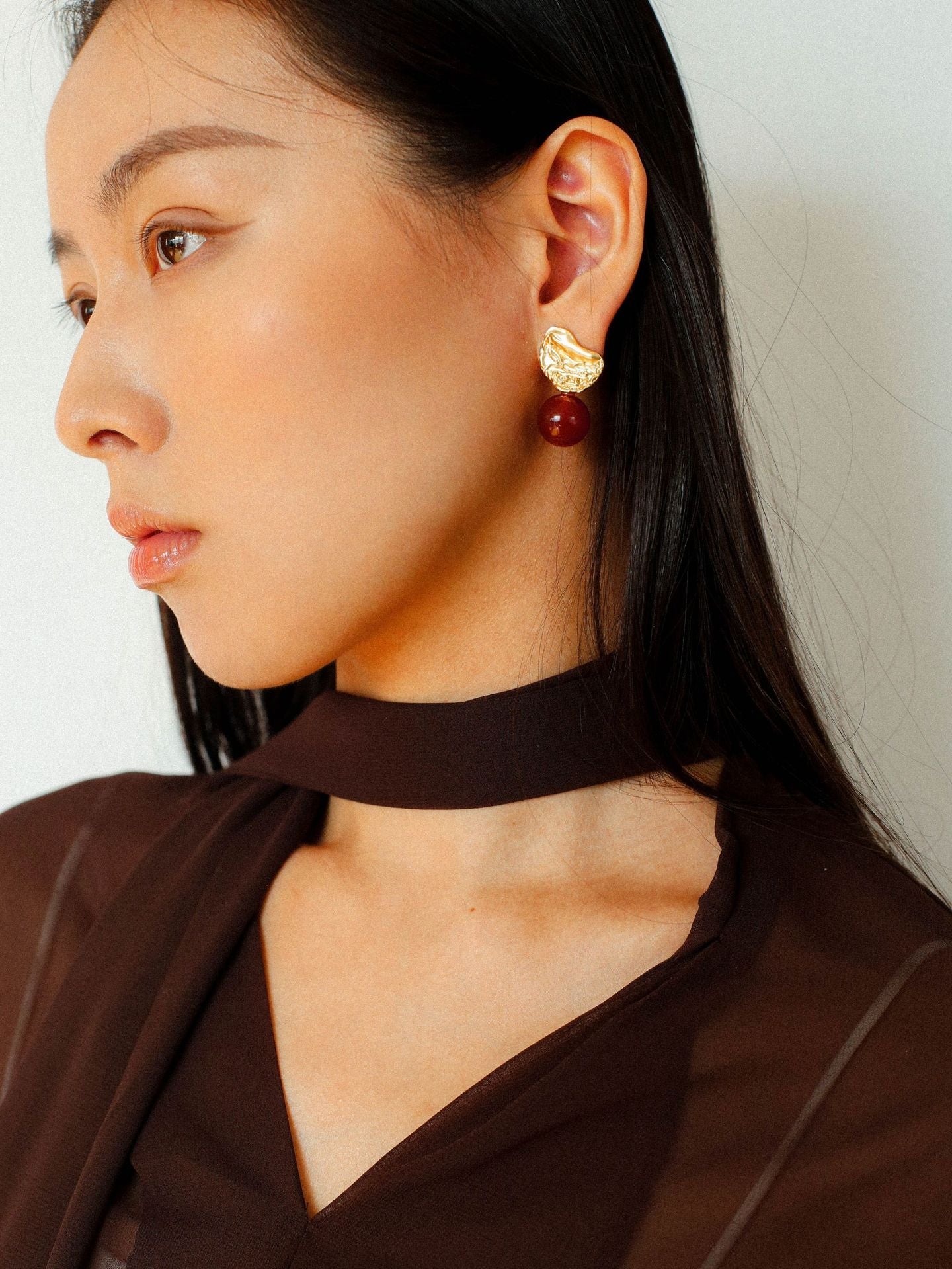Classic Oil Brushstroke Series Earrings - Lava Asymmetrical Shape with Agate Drops | Handmade Bohemian Jewelry for Women | Perfect for Parties, Weddings & Boho Fashion
