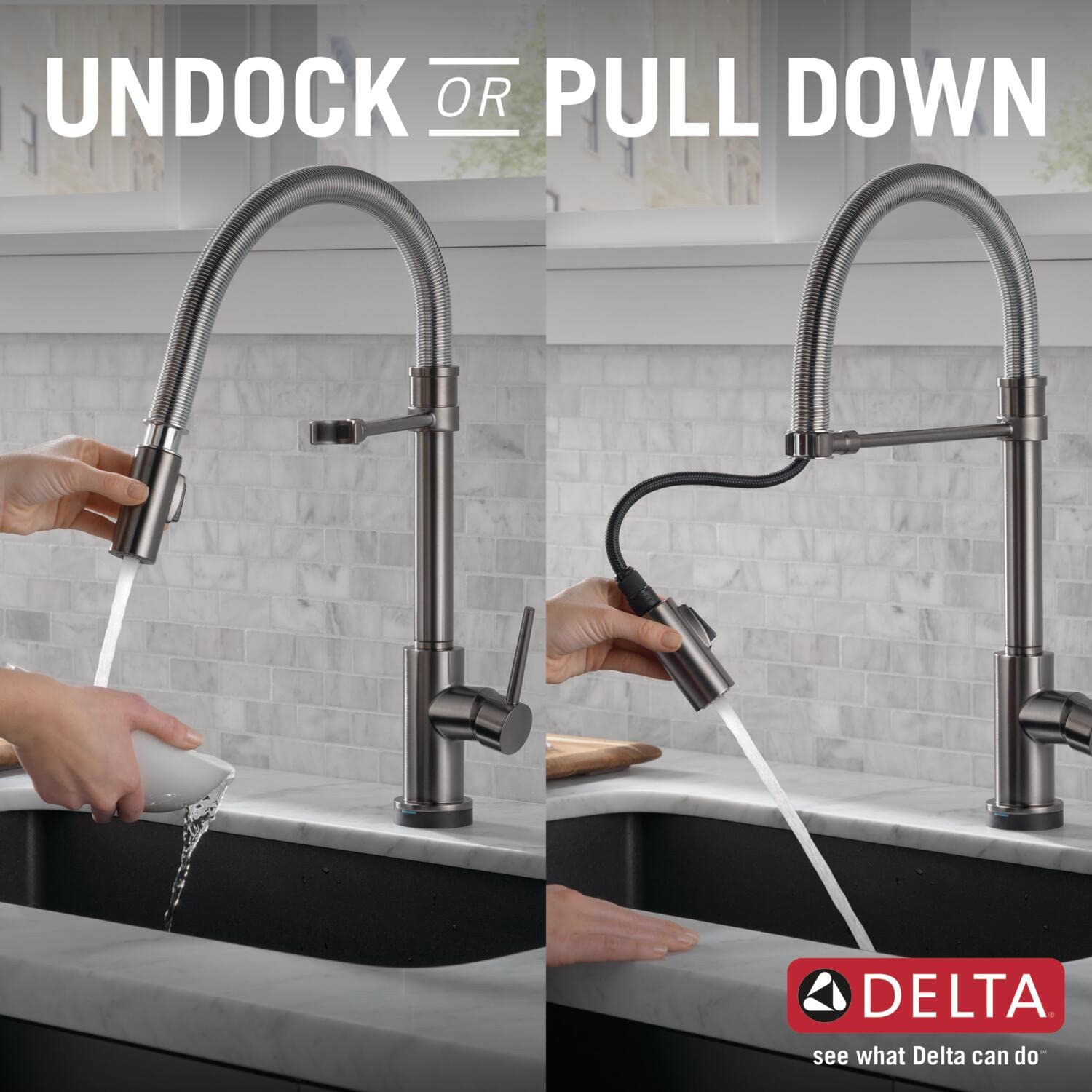 Delta Faucet Trinsic Pro VoiceIQ Smart Kitchen Sink Faucet - Black Stainless, Single-Handle Pull-Down Sprayer with Alexa & Google Assistant Voice Control | Perfect for Modern Smart Homes & Hands-Free Cooking