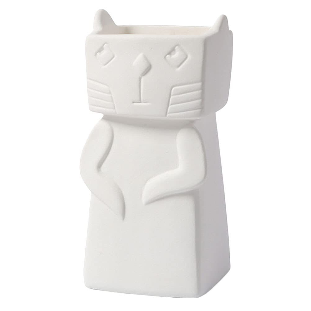 Cabilock Simple 1PC European Style Ceramic Cat Vase - Elegant Home Decor for Living Room, Bedroom, Office (White)