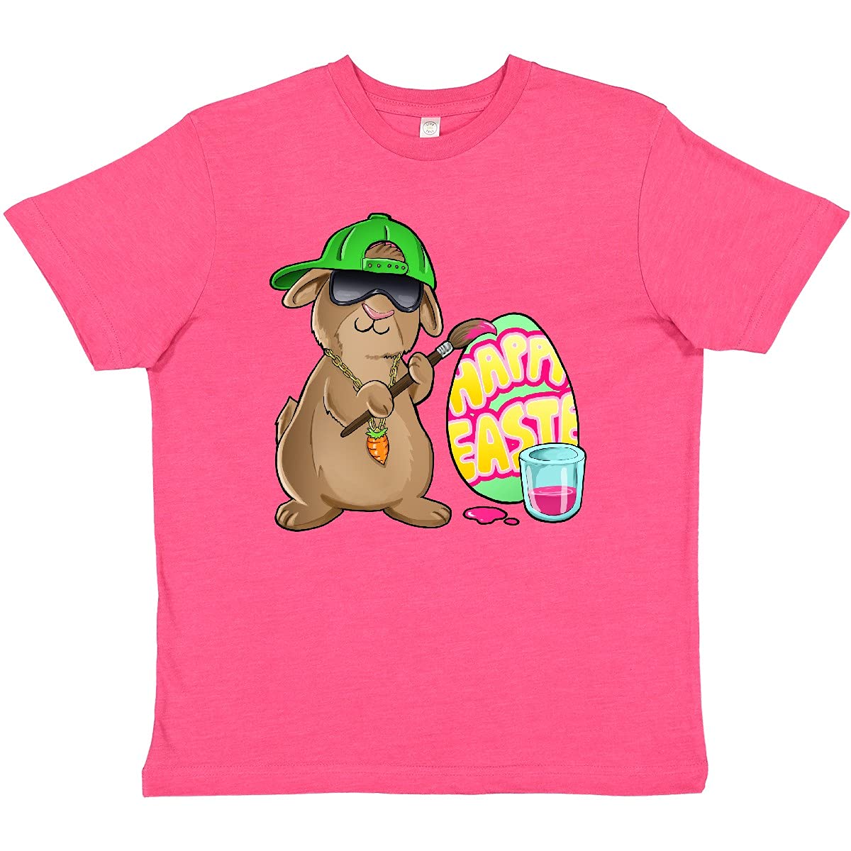 Inktastic Hip Hop Artist Cute Brown Easter Bunny Painting Egg Youth T-Shirt - Fun Easter Gift for Kids, Hip Hop Fans & Art Lovers | Perfect for Easter Celebrations, Birthday Parties & Casual Wear