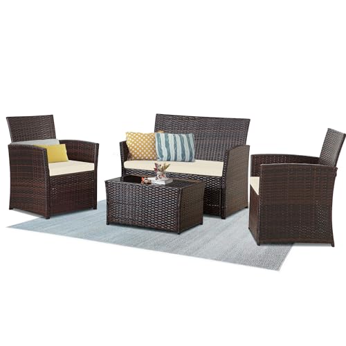 Brown Rattan/White Cushion