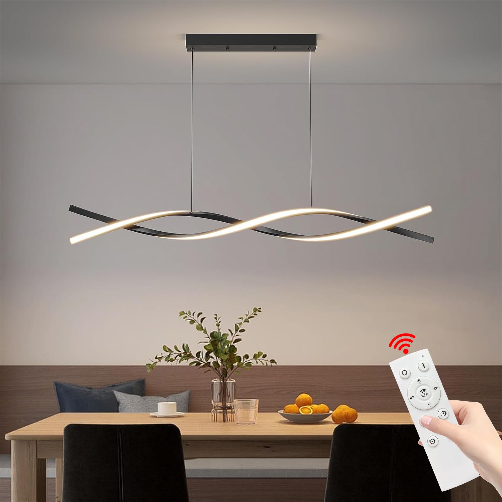 Modern Acrylic Ceiling Chandelier with Remote Control - Dimmable 3-Color LED Light (Warm/Cool/Neutral) - Anti-Flicker Pendant Lamp for Kitchen, Dining Room, Bar & Living Room - Walnut Finish Home Decor Lighting