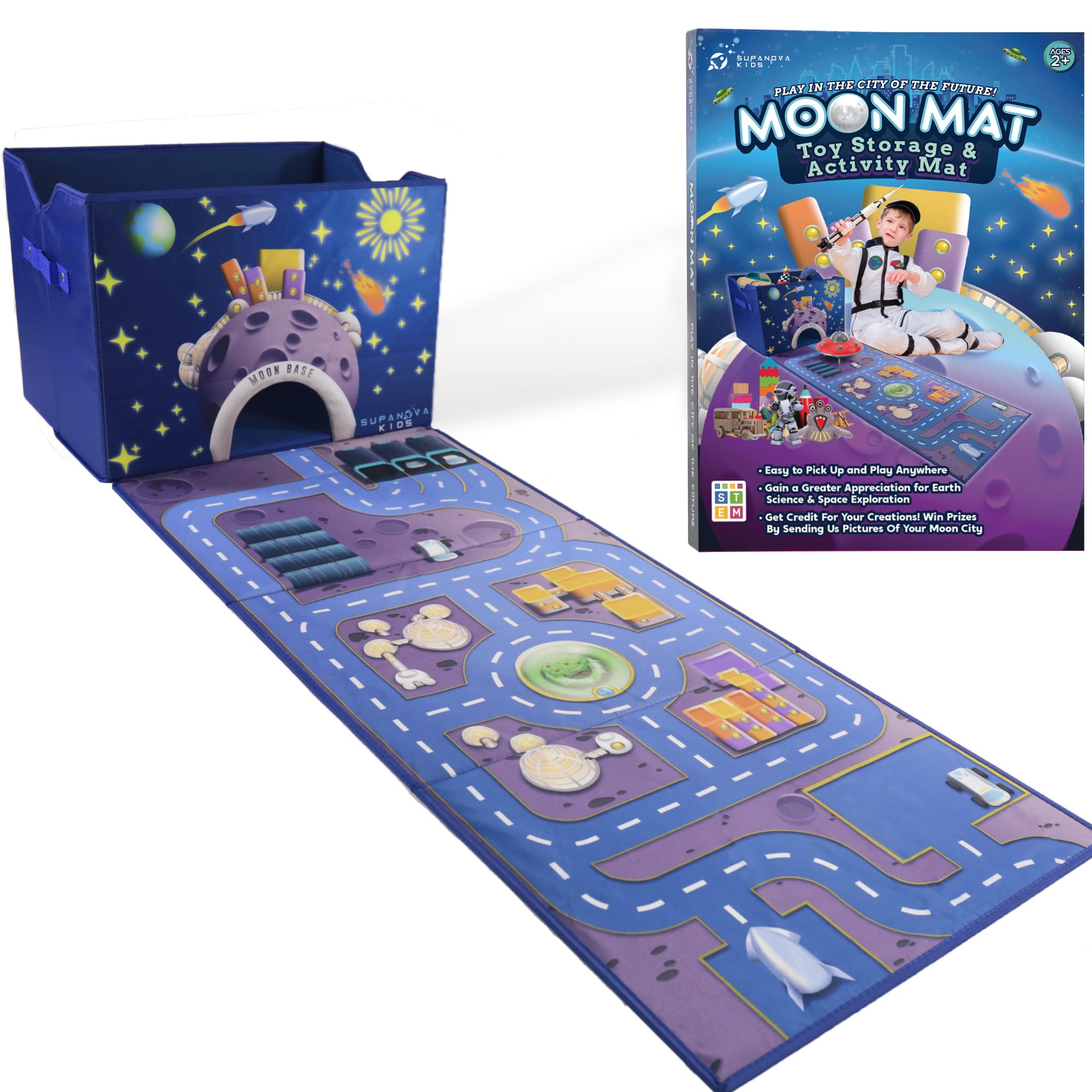 **Supanova Kids Moon Mat 2-in-1 Large Toy Storage Box & Playmat – Foldable Car Road Rug – Durable Toy Organizer for Boys & Girls – Moon City Pretend Play – Perfect for Playrooms, Bedrooms & Travel**