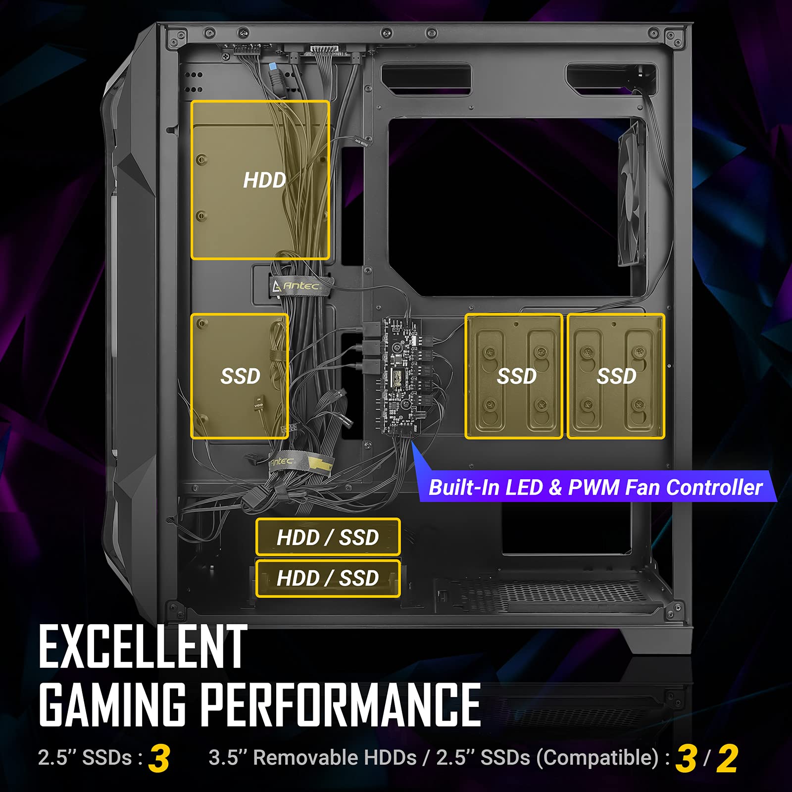 Antec Dark League DF600 Flux Mid-Tower ATX Gaming PC Case - 5 x 120mm ARGB Fans, PWM Controller, Tempered Glass Side Panel, USB 3.0 Ports - High Airflow Design for Gaming Rigs & Workstations - Perfect for Esports, Streaming & Content Creation