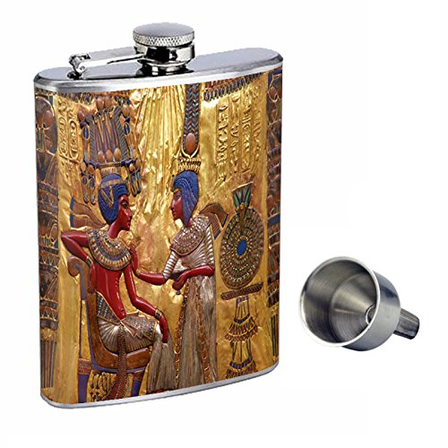 Premium 8oz Stainless Steel Whiskey Flask with Free Funnel - Egyptian Inspired Design - Perfect for Outdoor Adventures, Camping, Travel & Gifts