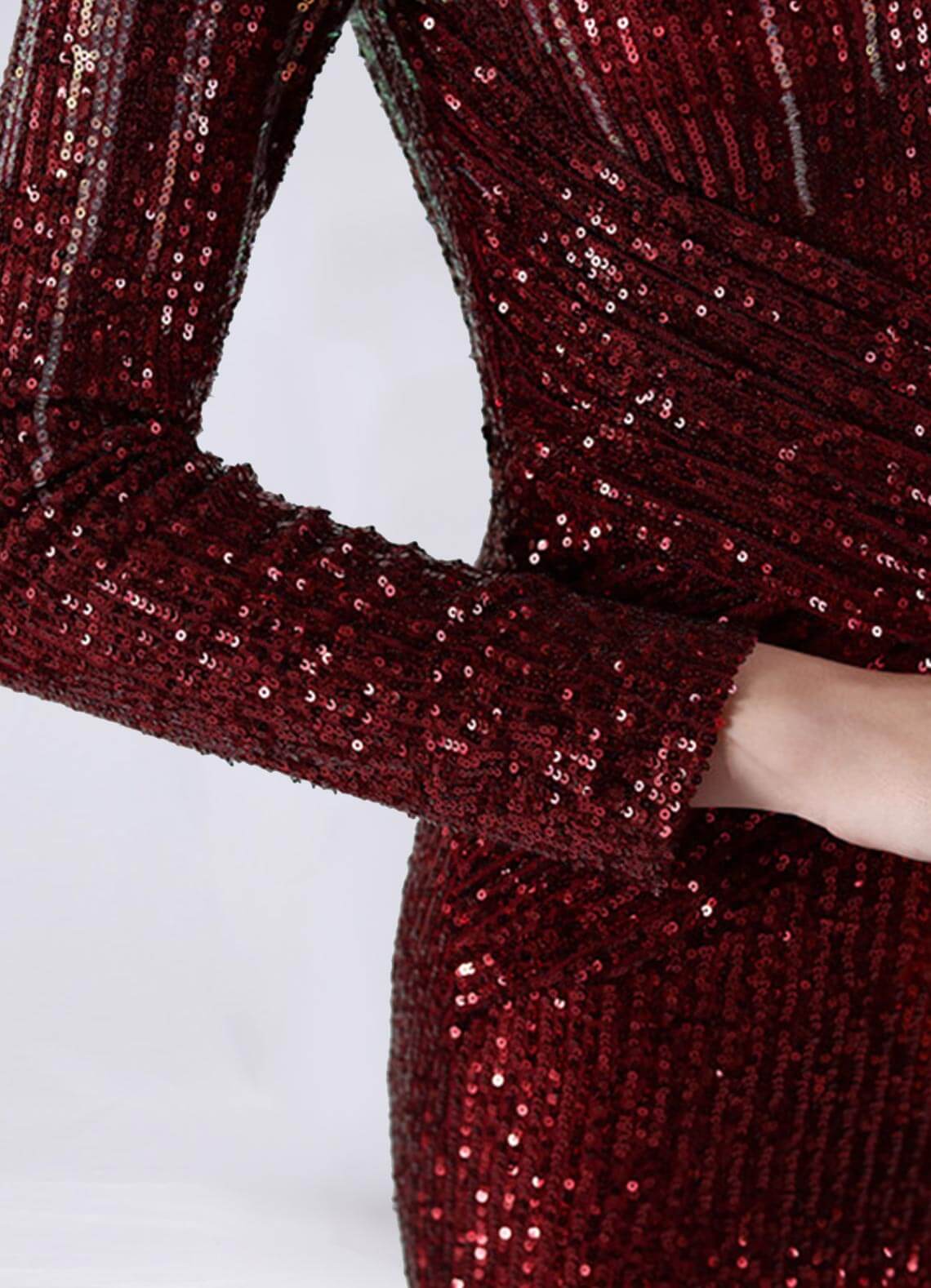 Elegant Burgundy Sequin Long Sleeve V-Neck Floor-Length Formal Gown for Women - Perfect for Evening Parties, Prom, Homecoming & Special Occasions