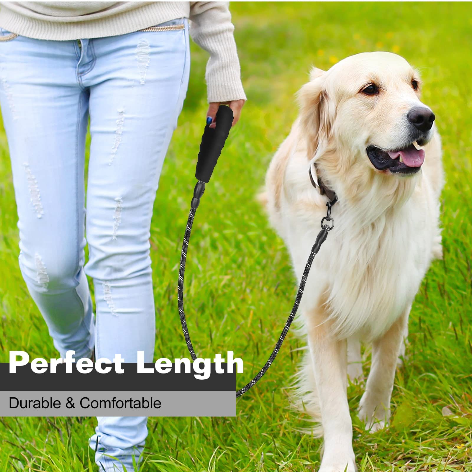 UrbanX Heavy Duty Dog Leash - 4FT Padded Handle Reflective Pet Leash for Small Dogs Like Frenchton | Durable Walking Lead for Night Safety & Daily Use (Black)