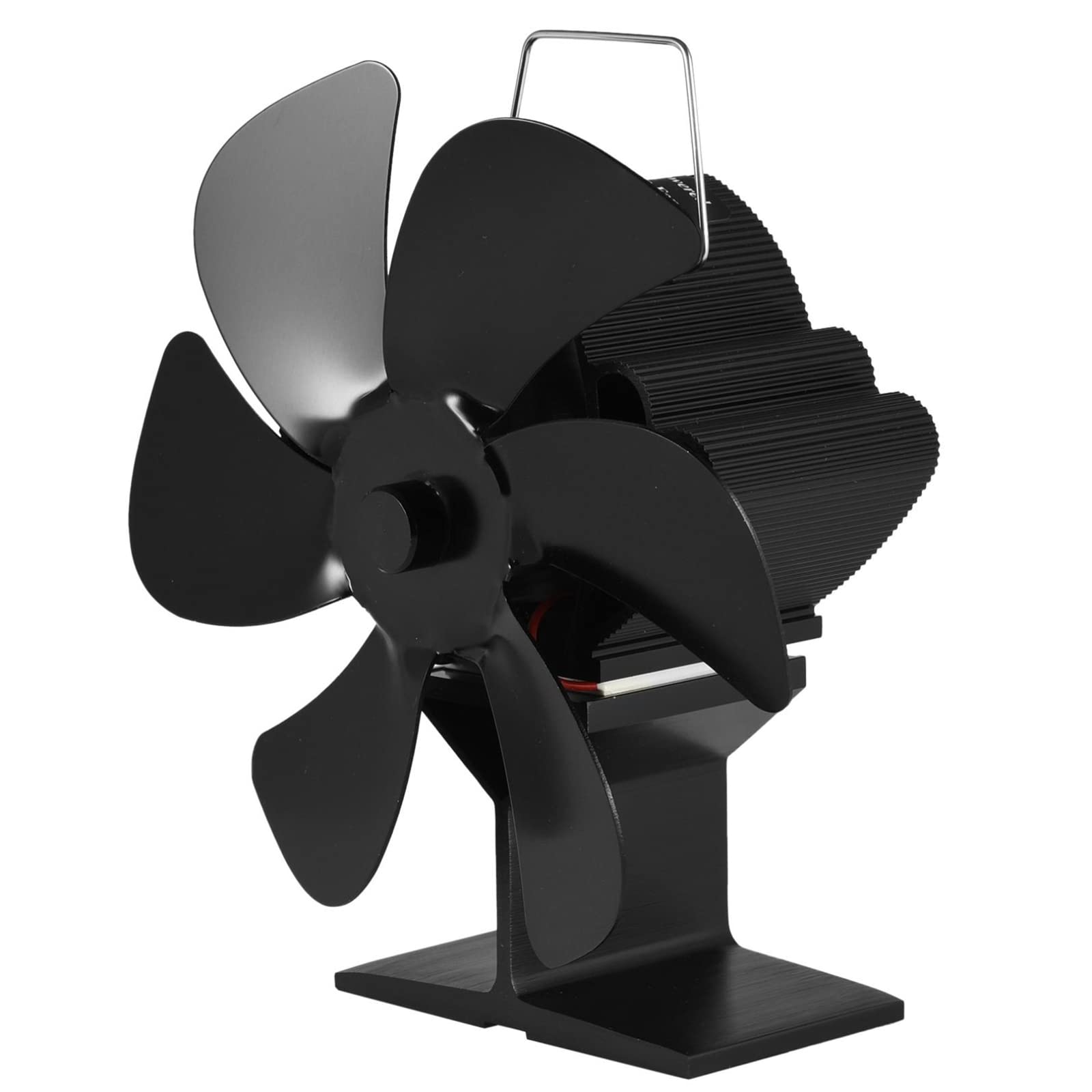 Upgraded Ultra Quiet 5-Blade Wood Burner Fan with Thermometer - Eco Friendly Heat Powered Stove Fan for Fireplace & Wood Log Burner - Efficient Heat Distribution & Circulation - Perfect for Home Heating & Energy Saving (Black)