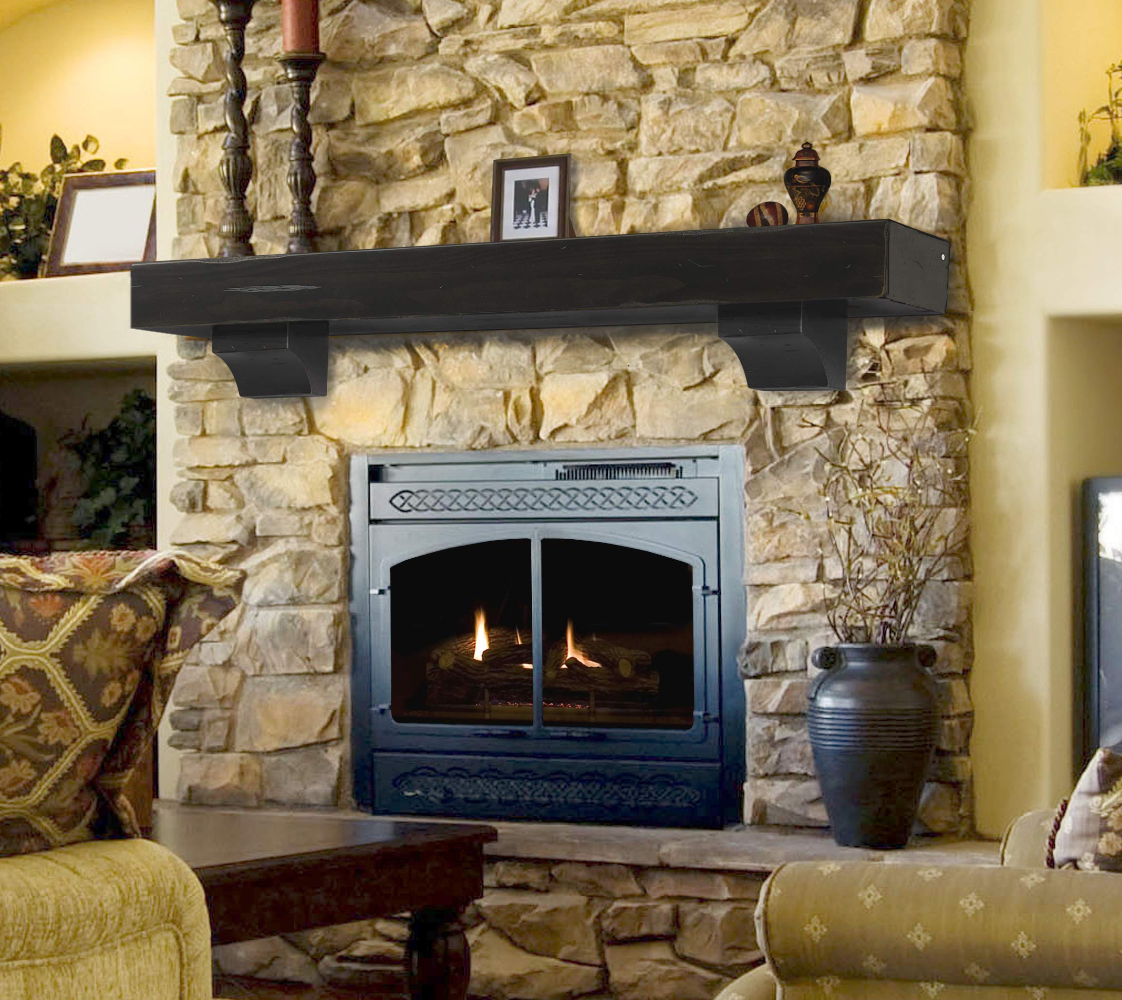Pearl Mantels 412-72-20 The Shenandoah 72-Inch Wooden Shelf/Mantel - Espresso Rustic Distressed Finish - Perfect for Fireplace Mantel Decor, Living Room, Bedroom & Farmhouse Style Home Decor