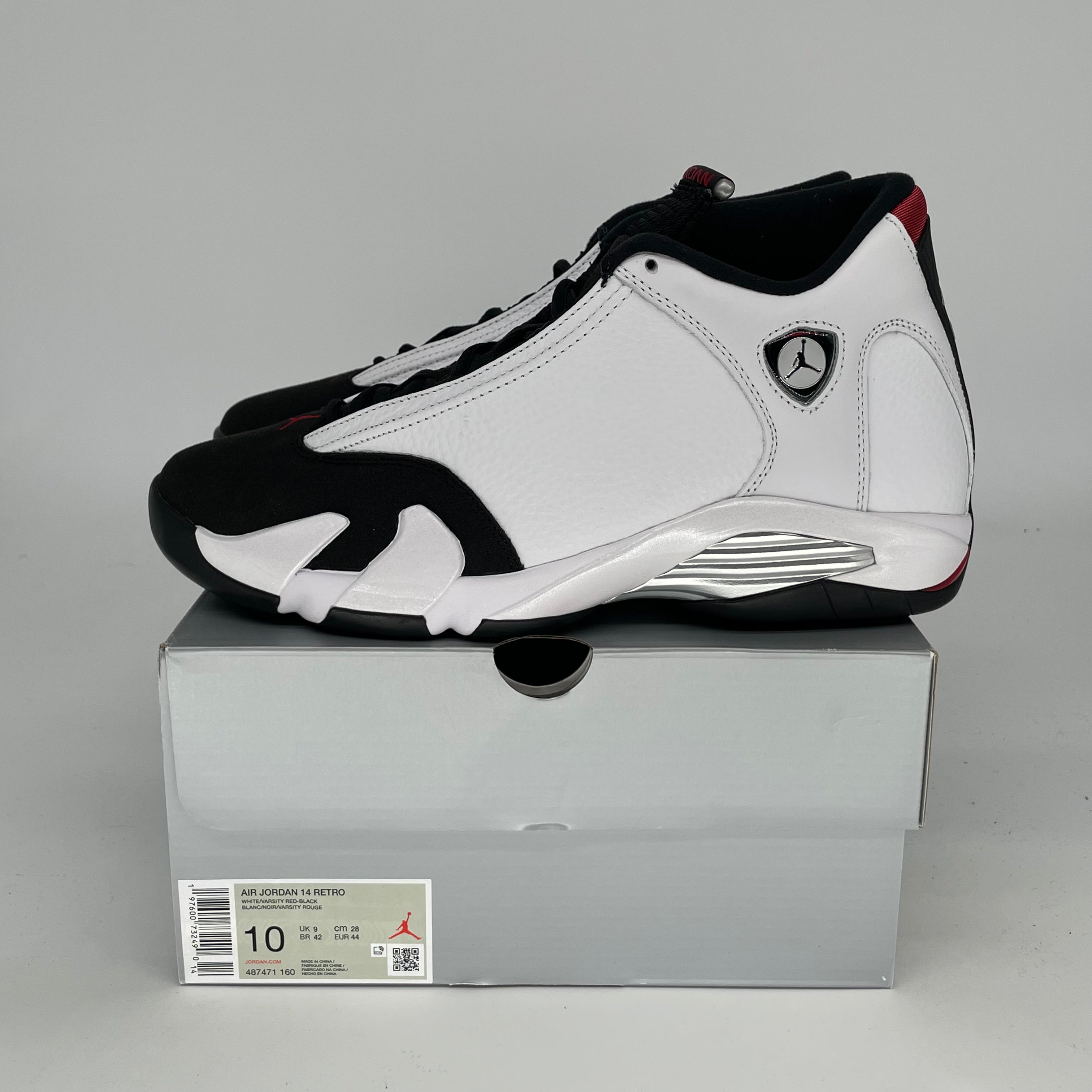Original Air Jordan 14 Retro 'Black Toe' Basketball Shoes - Men's Size 10 / Women's Size 11.5 (Style Code 487471-160) - Perfect for Streetwear, Sneaker Collecting & Basketball Games