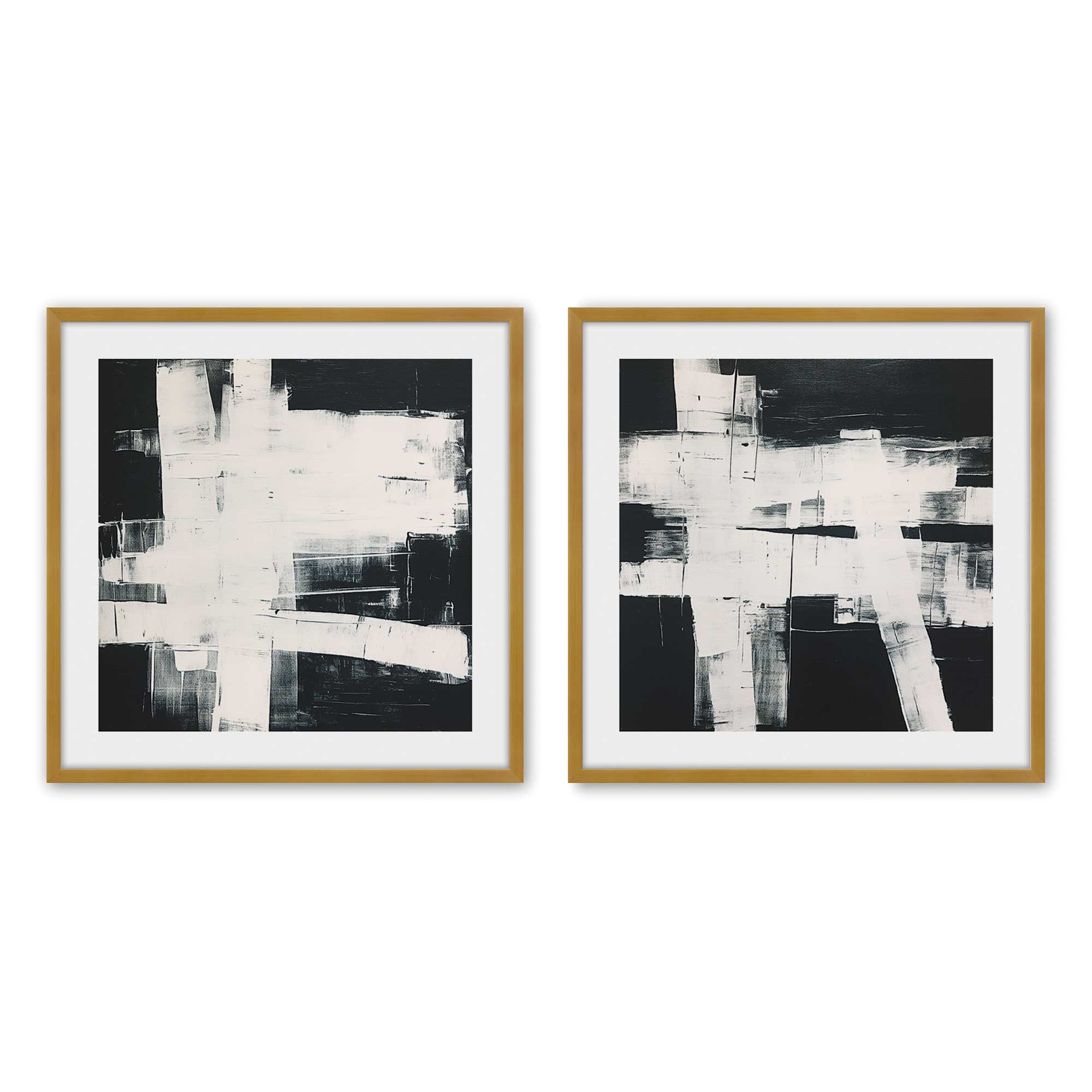 Eclipsed Onyx Tangle - Set of 2 Premium Art Prints for Wall Decor | Modern Abstract Black & White Artwork for Living Room, Bedroom & Office