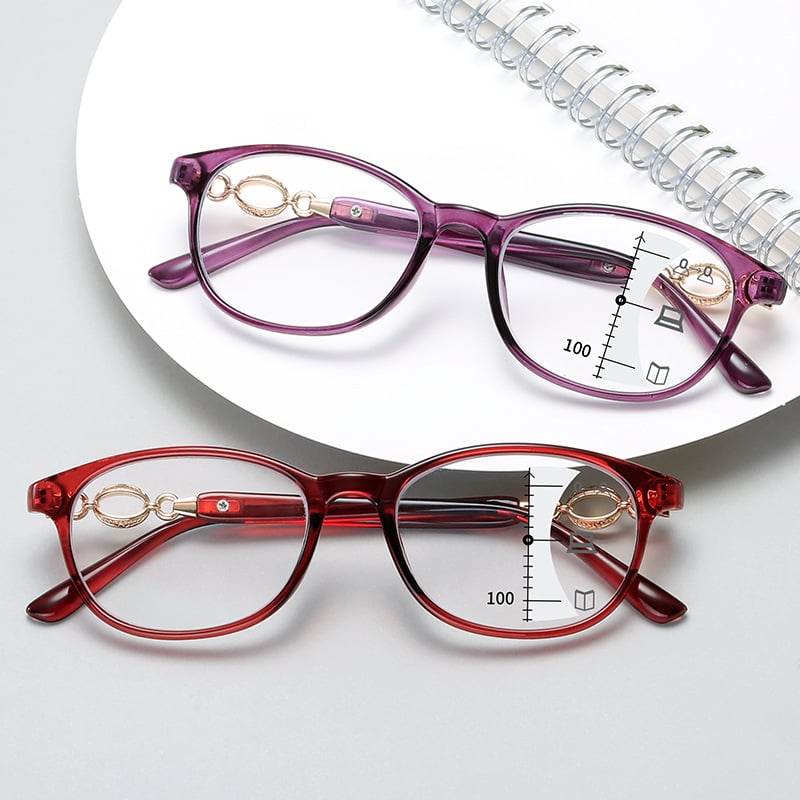 Women's Ultra Light Progressive Multi-Focus Blue Light Blocking Presbyopia Glasses for Reading & Computer Use