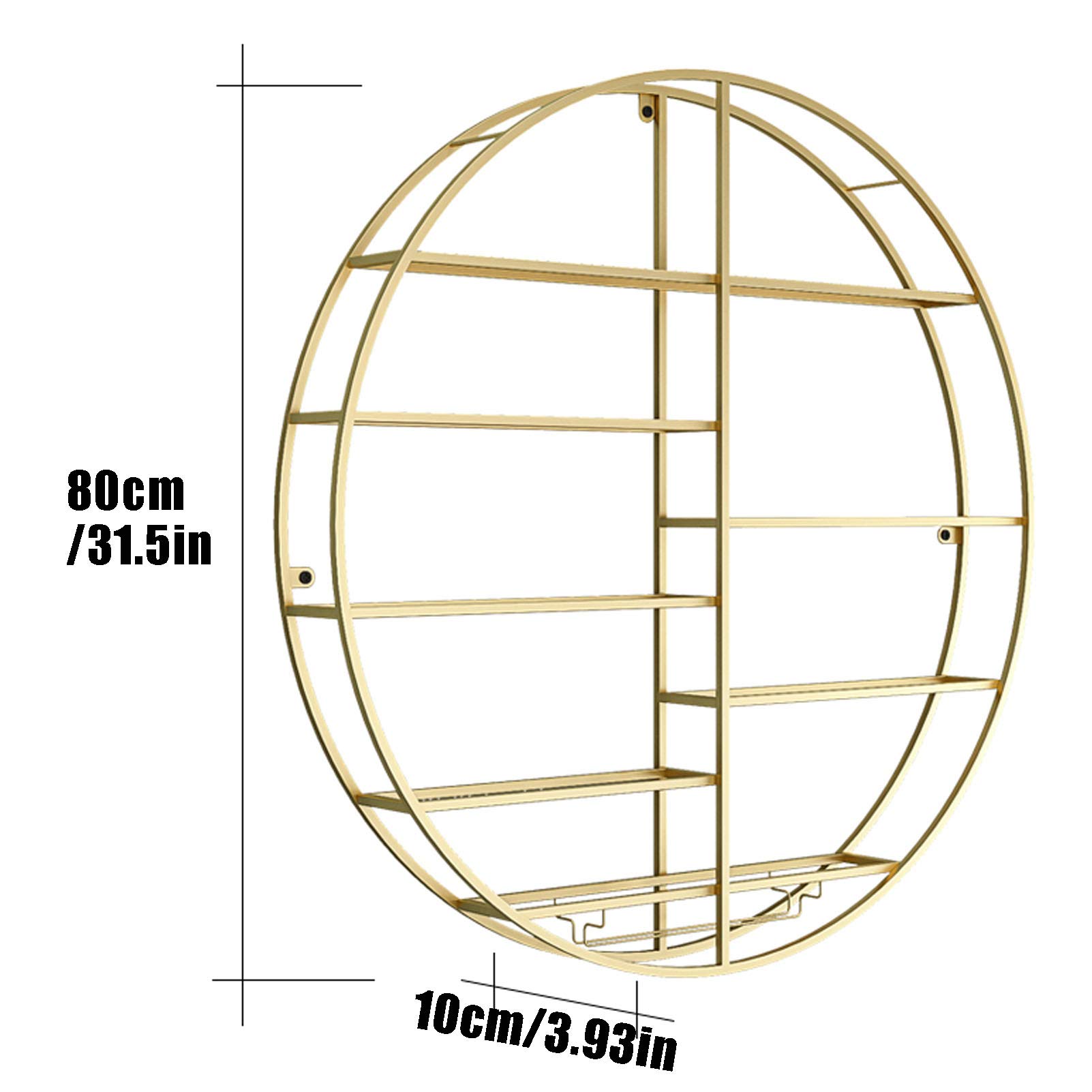 Wall Mounted Round Wine Rack - Large Capacity 12 Bottles & 4 Stem Glass Holder - Gold Wine Display Shelf (80x10x70cm) for Kitchen, Dining Room, Bar Decor