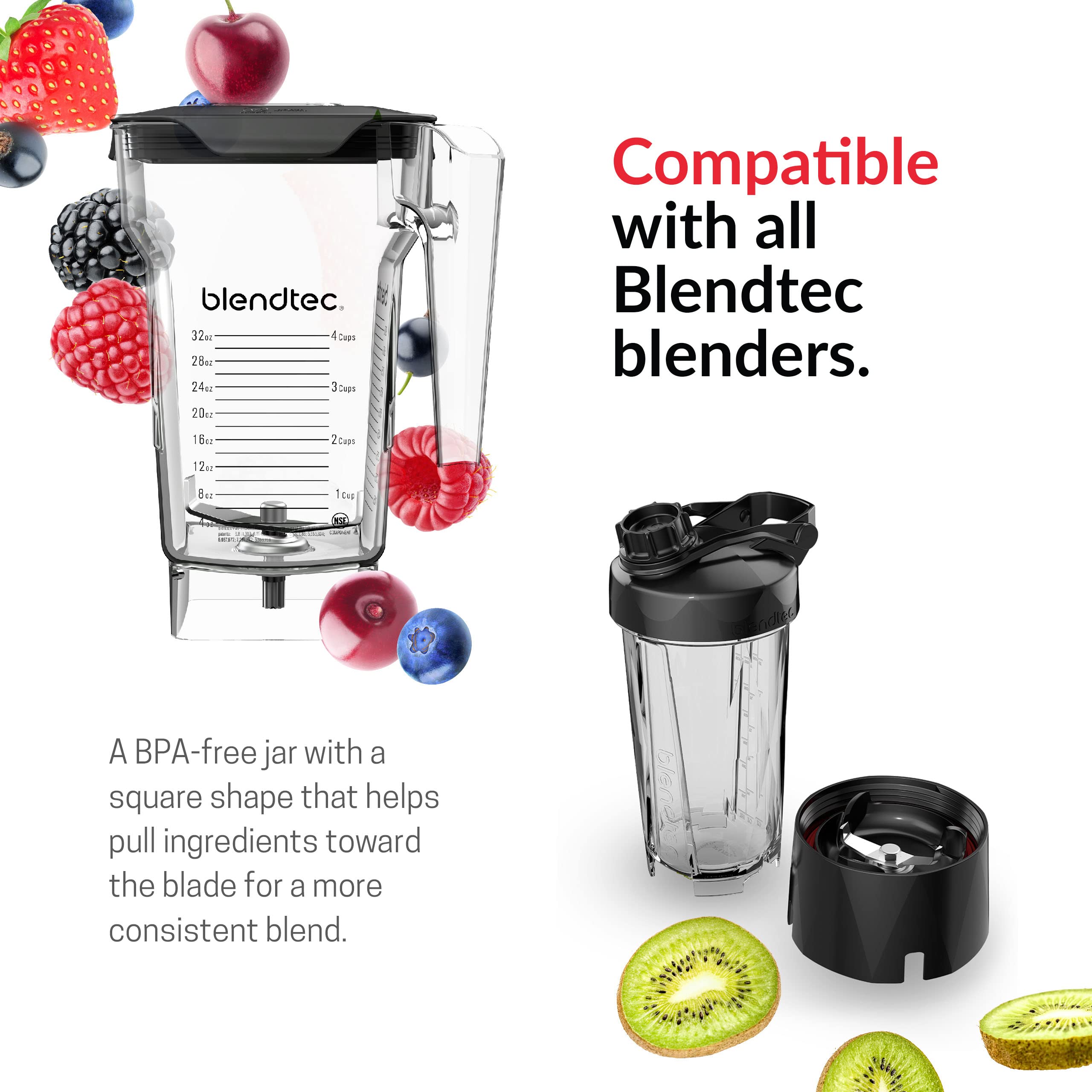 Blendtec 75 oz FourSide Jar & 34 oz GO Travel Bottle Bundle - Compatible Blender Jars & Personal Blender Attachment for Blendtec Blenders - Perfect for Smoothies, Protein Shakes & On-the-Go Blending