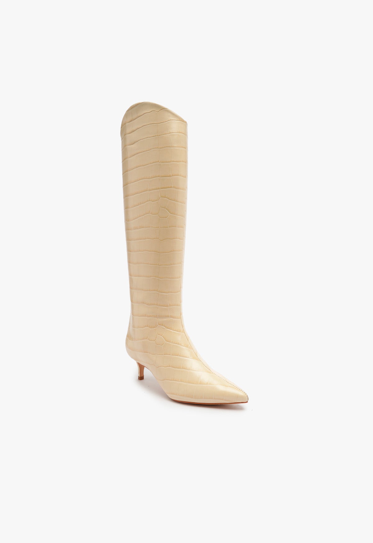 Maryana Lo Crocodile Embossed Leather Boots for Women - Stylish Knee High Fashion Boots with Chunky Heel - Perfect for Fall Winter Outfits, Date Night & Office Wear
