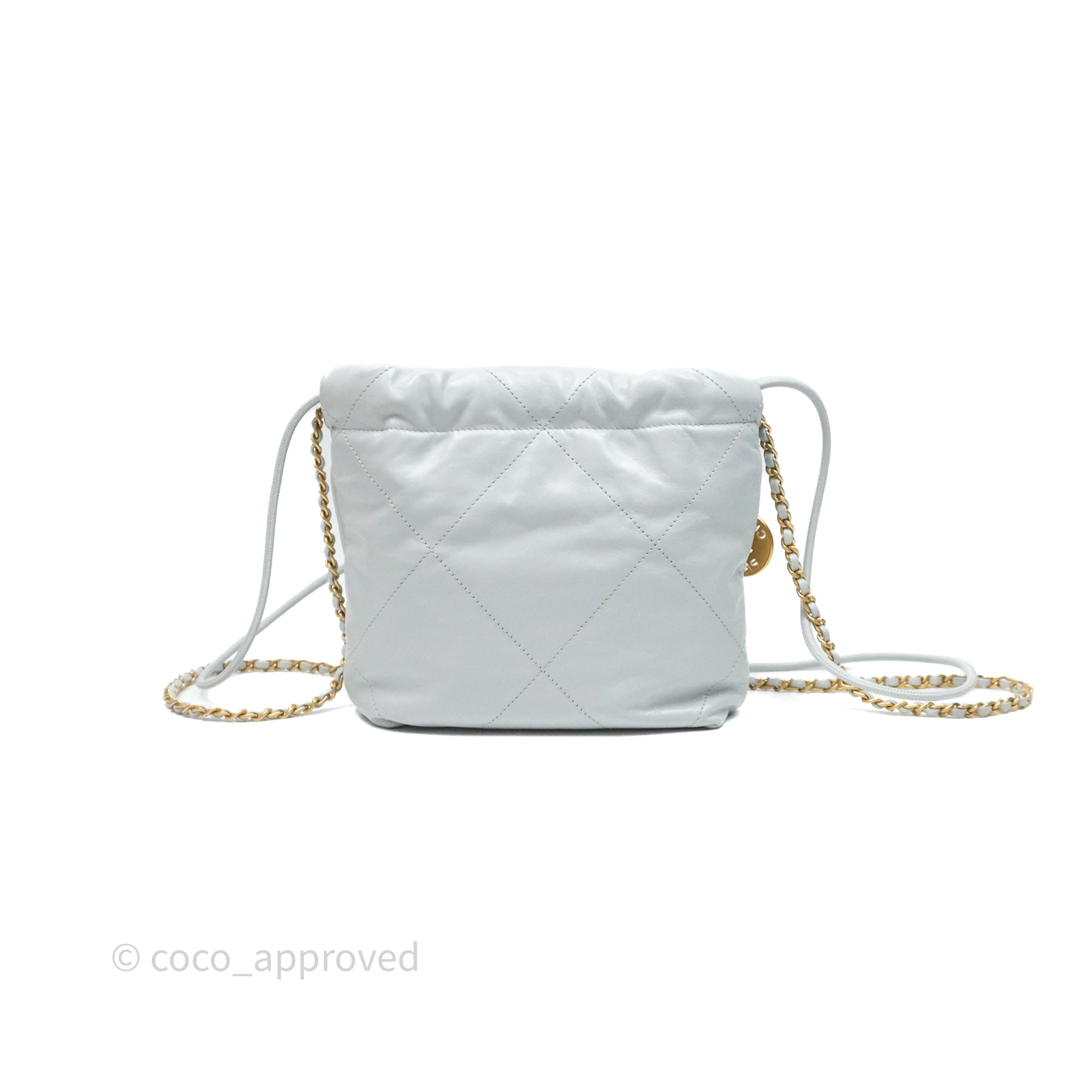 Chanel 22 Mini Bag in Blue Grey | Shiny Crumpled Calfskin Leather with Aged Gold Hardware | Luxury Crossbody Purse for Women, Perfect for Date Night & Evening Events