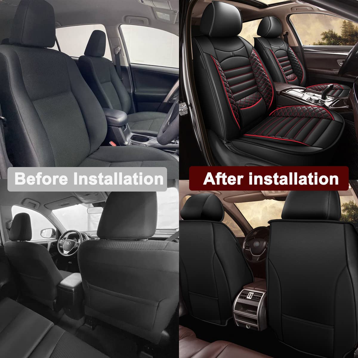 Waterproof Faux Leather Car Seat Covers for Ford Edge 2007-2025 - Front Seat Protectors with Airbag Compatibility (Black & Red) | Durable & Stylish Car Accessories for Road Trips, Commuting & Daily Driving