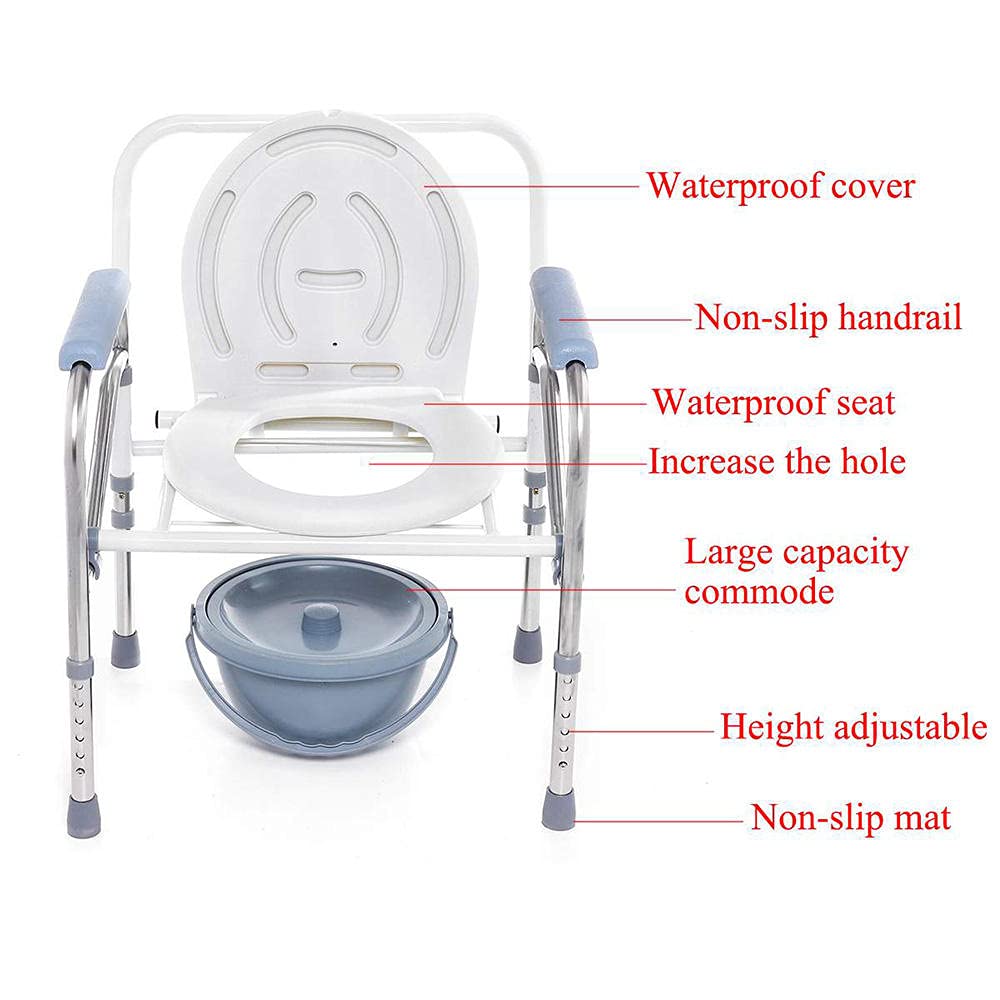 Portable Folding Commode Chair with ABS Seat & Non-Slip Feet - Elderly Toilet Shower Chair for Bedside & Bathroom Use - Lightweight Mobility Aid for Seniors at Home or Hospital