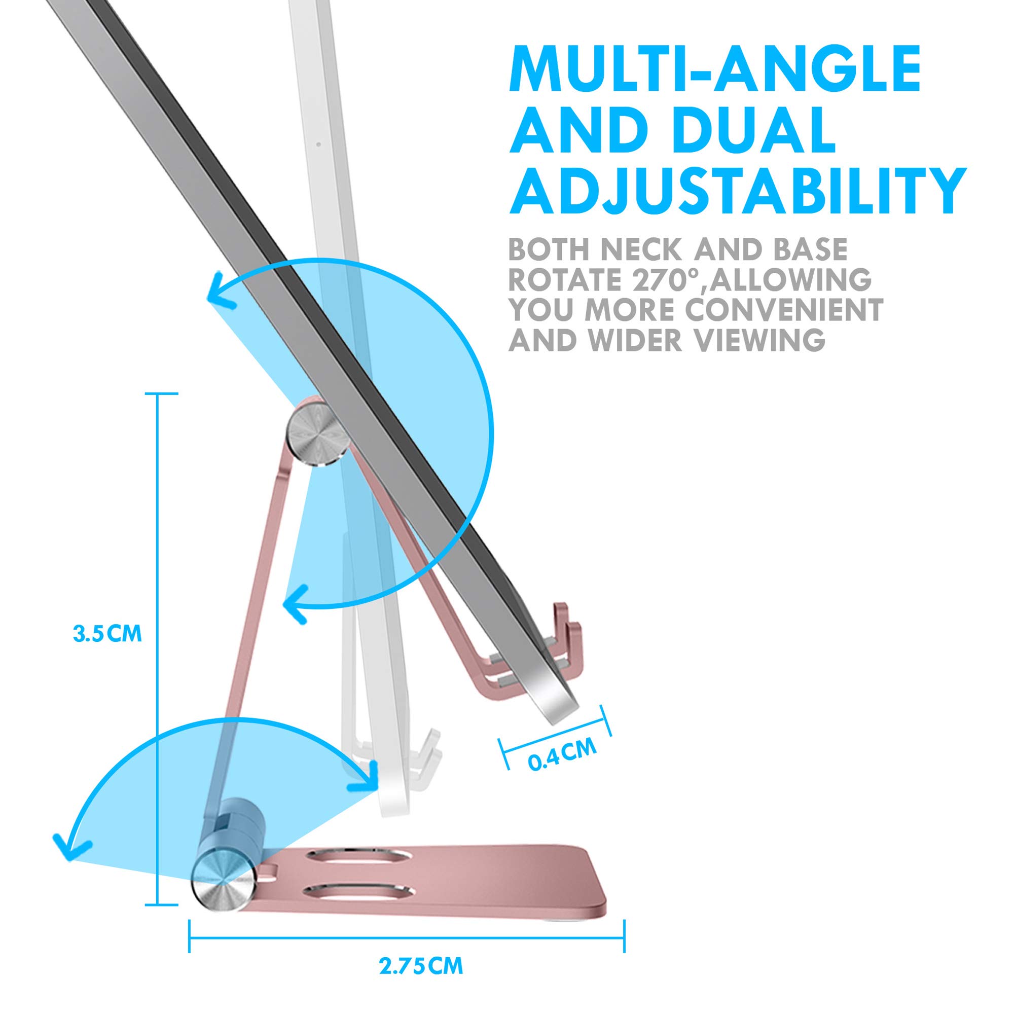 Aduro U-Rise Adjustable & Foldable Aluminum Phone Stand - Universal Smartphone Holder for Desk, Table, Office, Home - Rose Gold | Perfect for Watching Videos, Video Calls & Hands-Free Use