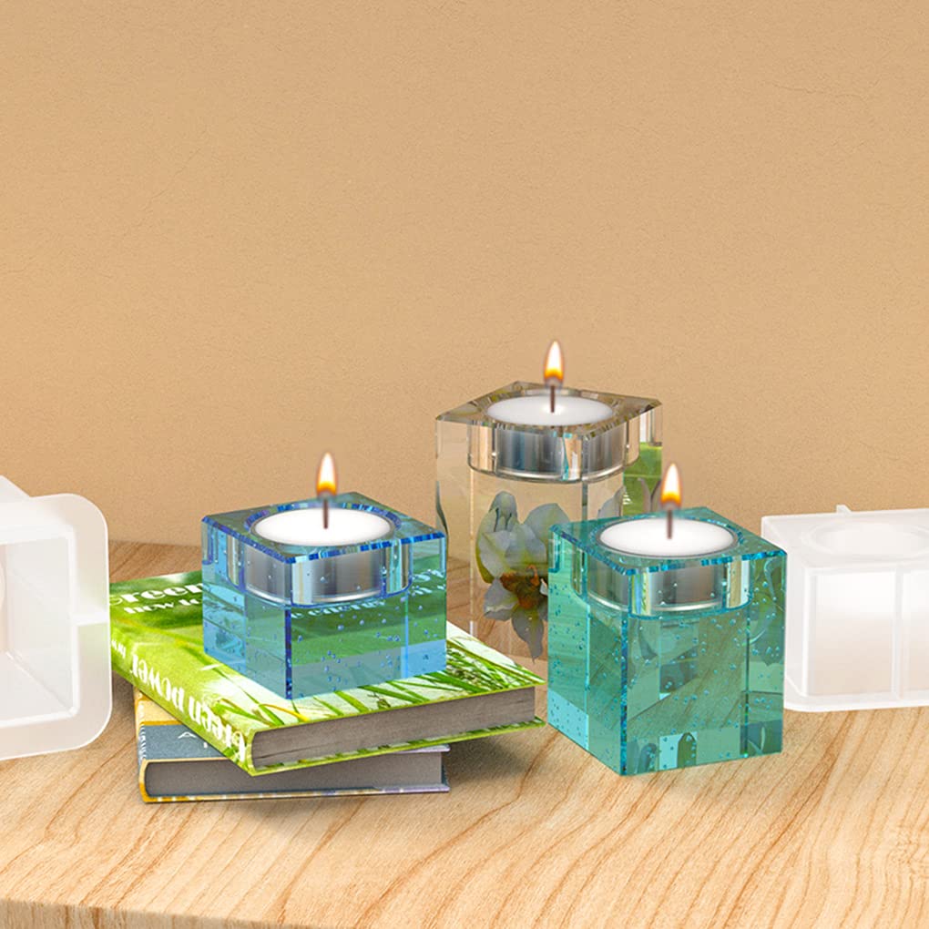 FineInno 3-Size Square Tealight Candle Holder Resin Molds - Rectangle Silicone Candle Making Molds for DIY Epoxy Resin Casting - Perfect for Home Decor, Wedding Centerpieces & Craft Projects