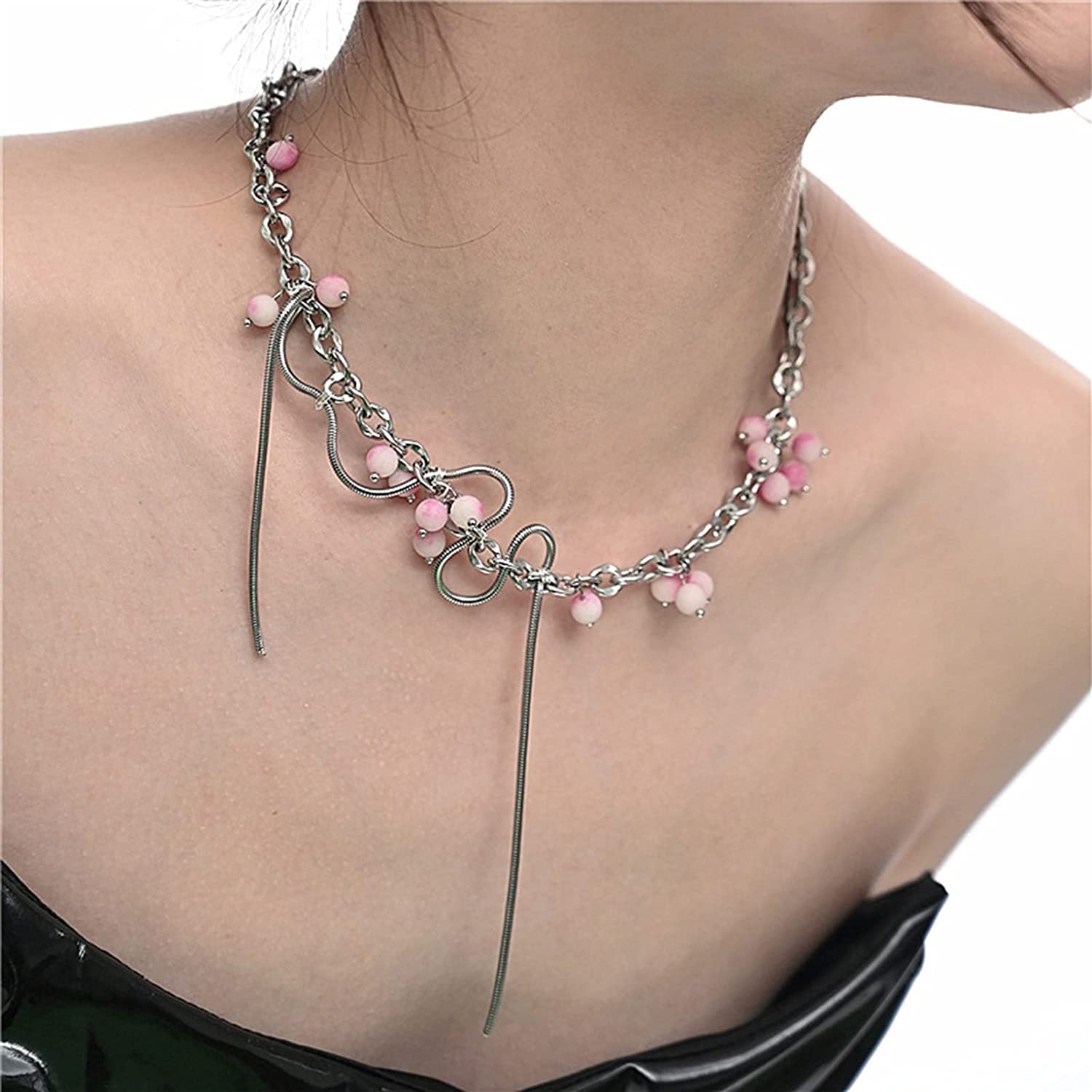 Gradient Pearl Necklace with Tassel - Elegant Clavicle Chain for Women, Perfect Gift for Party, Birthday, Wedding & Cosmetics Makeup - Ideal for Evening Events, Date Nights & Special Occasions
