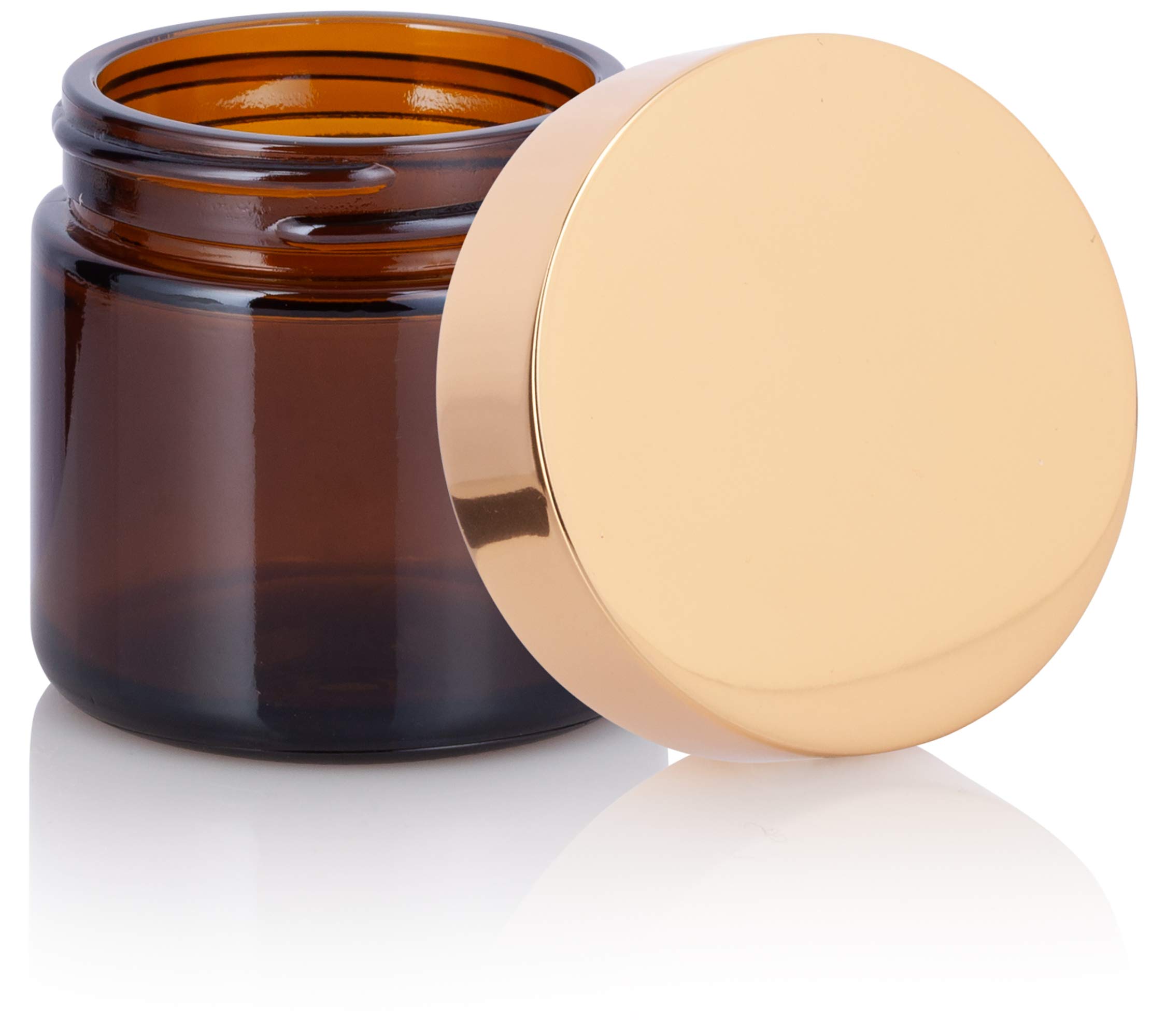 Amber Glass Jars with Gold Metal Lids - 2 oz (60ml) Straight Sided Jars - 24 Pack for Spice Storage, DIY Crafts, Candle Making & Home Organization