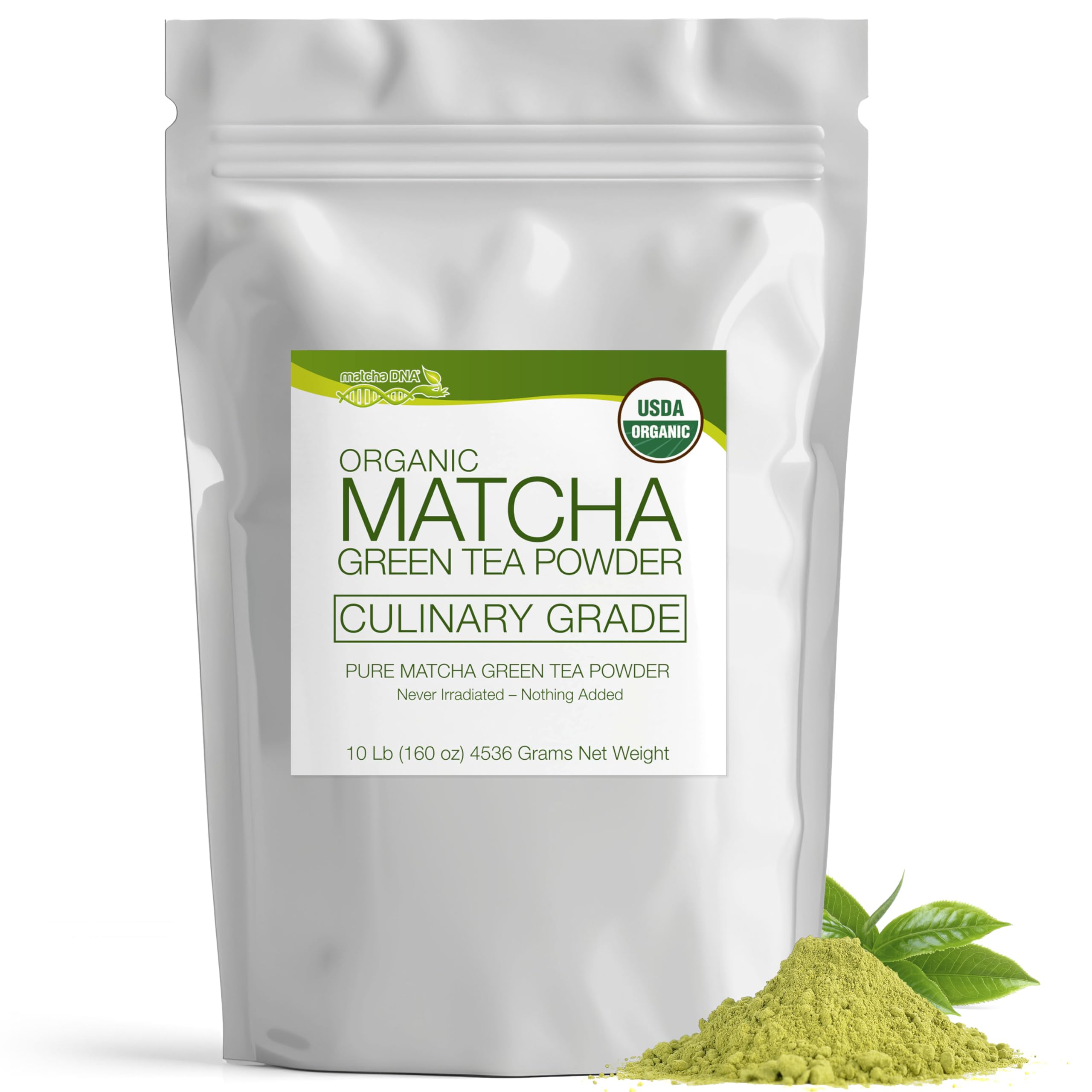 USDA Organic Matcha Green Tea Powder - Culinary Grade, High in Antioxidants, 160 Ounce Bulk Bag | Perfect for Smoothies, Baking & Lattes