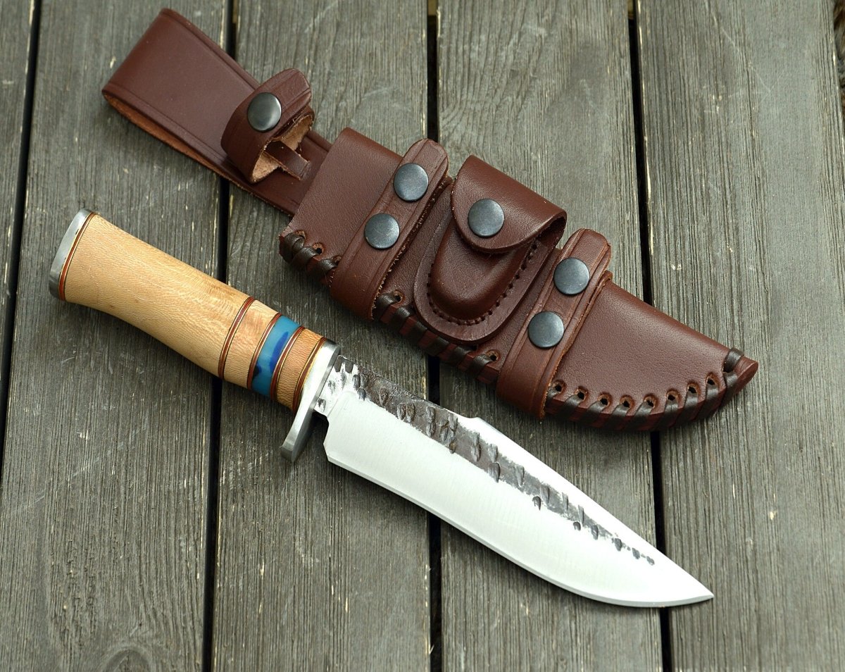 Premium Damascus Steel Bowie Knife with Exotic Leopard Wood Handle - Hunting, Camping & Outdoor Survival Essential