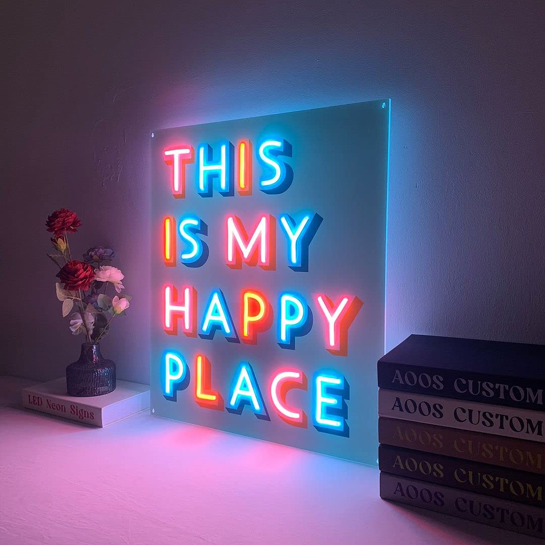 Custom Neon Signs for Room Decor - LED Bedroom Lights, Aesthetic Home & Wedding Decorations, Party & Kitchen Lighting - Perfect for Bedrooms, Living Rooms, Weddings & Parties (This is My Happy Place)