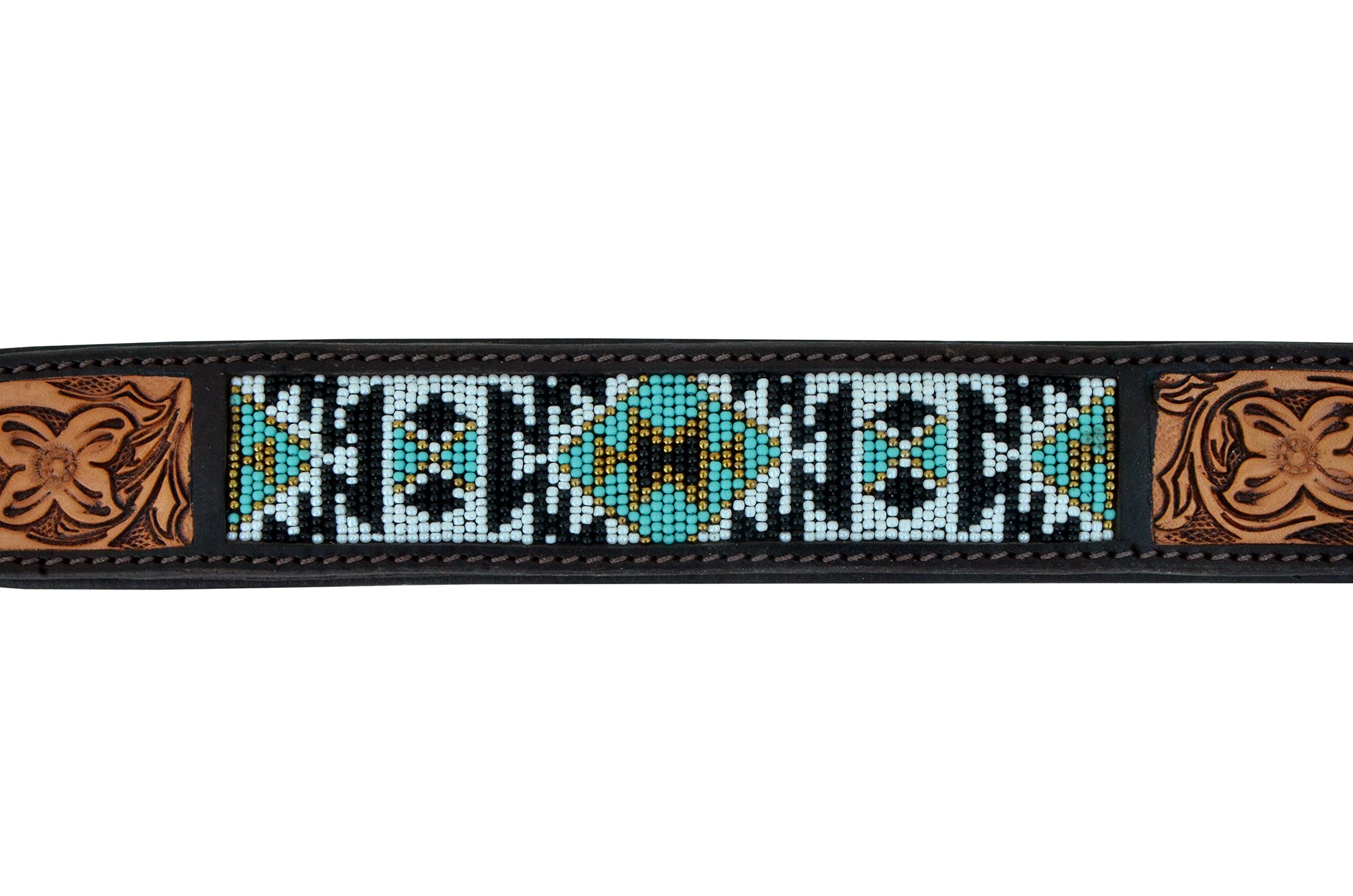 Western Style Leather Dog Collar - Heavy Duty Hand Tooled Adjustable Beaded & Padded Soft Collar for Puppies & Large Dogs | Perfect for Training, Walks & Outdoor Adventures (10AB006)