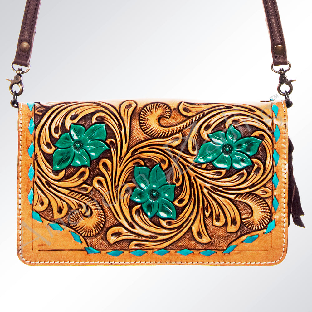 American Darling ADBG545 Genuine Leather Women's Western Handbag - Hand Tooled Organizer Purse for Cowgirl Style, Rodeo Events & Country Fashion Accessories